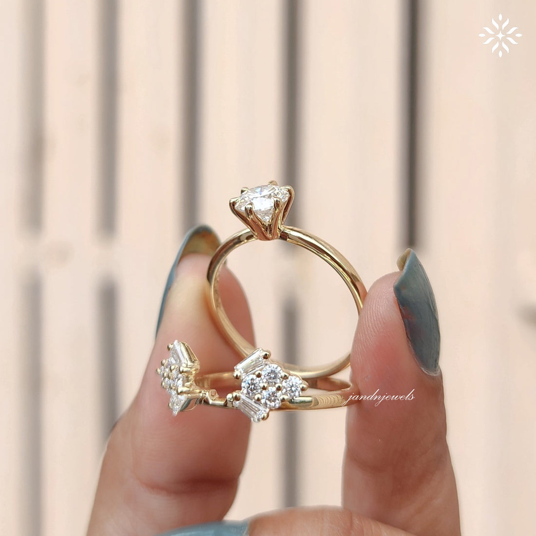 1.5CT Round Cut Moissanite Engagement Ring Baguette & Round Cut Diamond Cluster Ring 14K Solid Gold Wedding Ring Anniversary Gift for Her