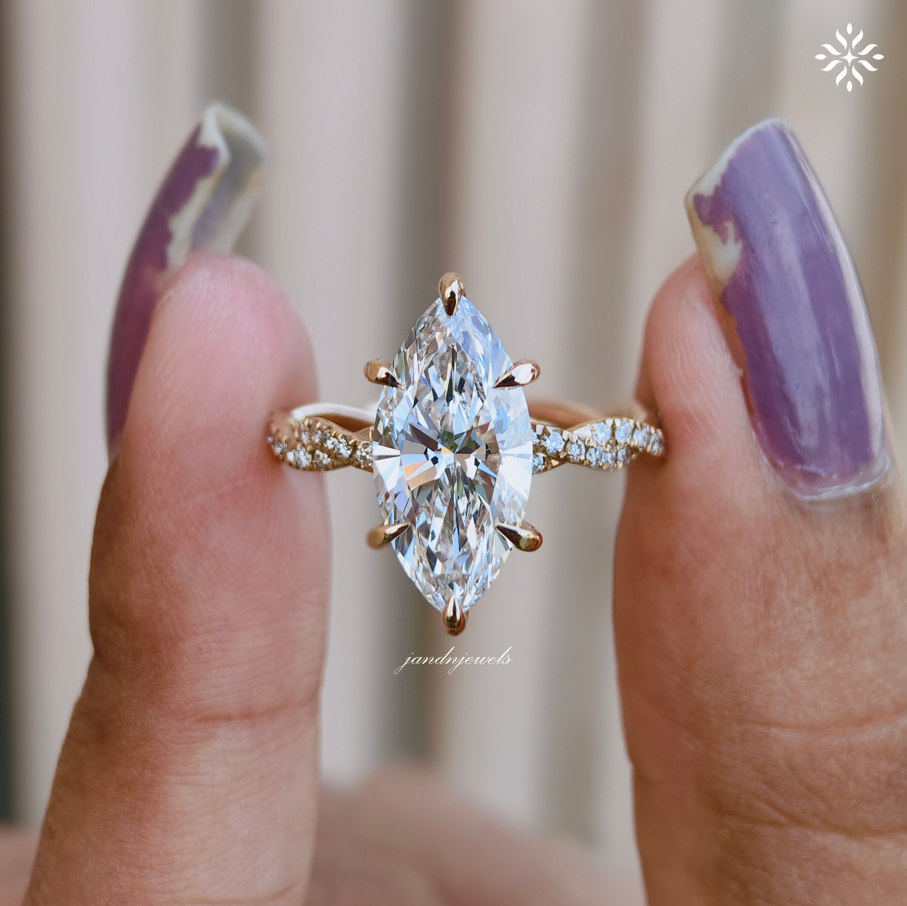 3CT Marquise Cut Lab Grown Diamond Engagement Ring Hidden Halo Twisted Band Ring 14K Solid Gold Unique Wedding Ring for Her