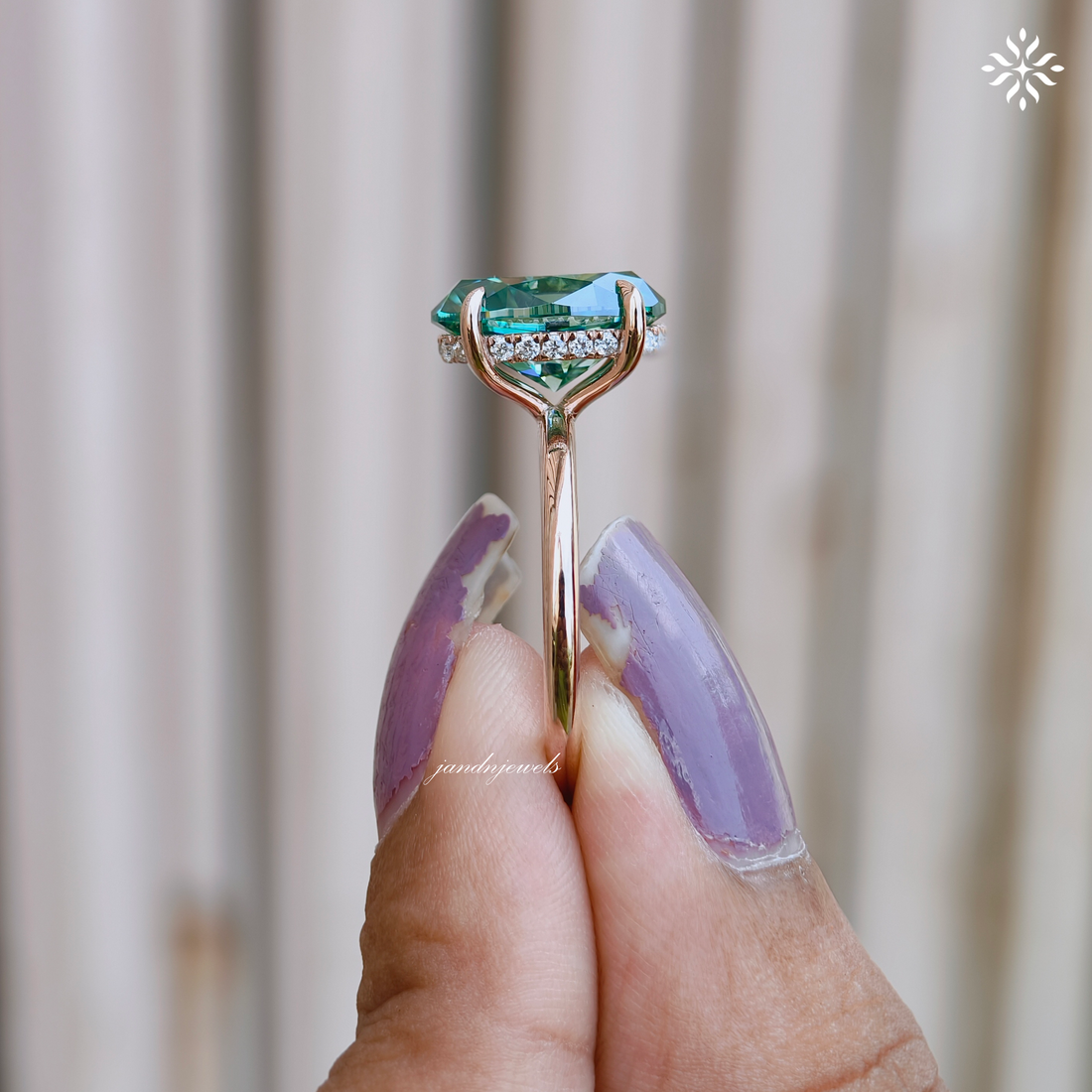 3CT Green Oval Shaped Moissanite Engagement Ring Solitaire Diamond Ring 14K Solid Rose Gold Ring Hidden Halo Promise Ring for Her