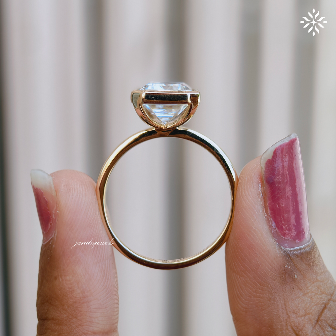 3 Carat Emerald Cut Lab Grown Diamond Engagement Ring | 14K Gold Bezel | IGI Certified