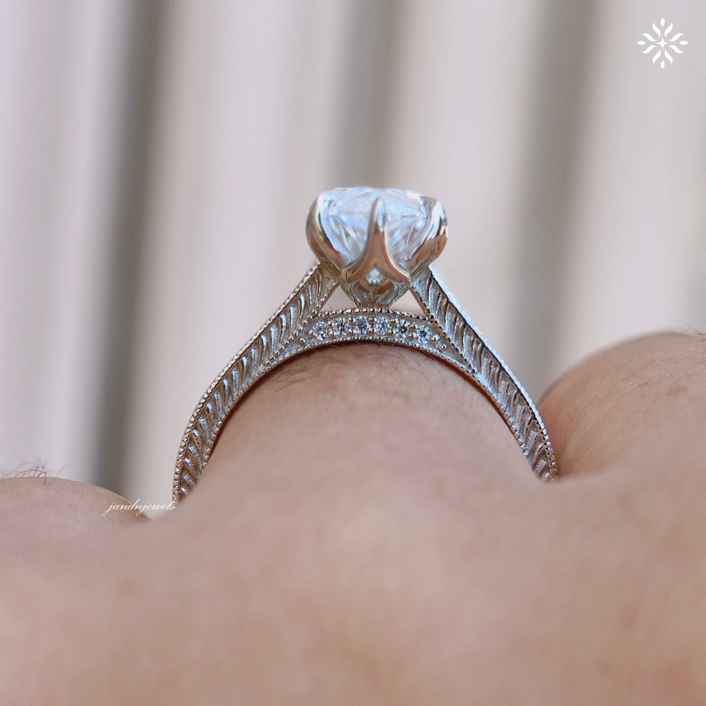 2.5CT Filigree Marquise Cut Moissanite Engagement Ring Art Deco Engraved Band Solitaire Ring 14K Gold Six Prong Designer Bridal Ring for Her