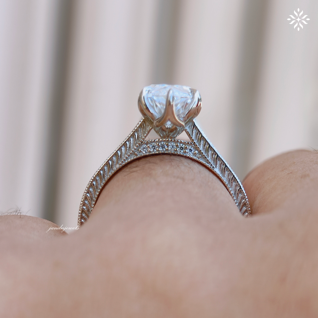2.5CT Filigree Marquise Cut Moissanite Engagement Ring Art Deco Engraved Band Solitaire Ring 14K Gold Six Prong Designer Bridal Ring for Her