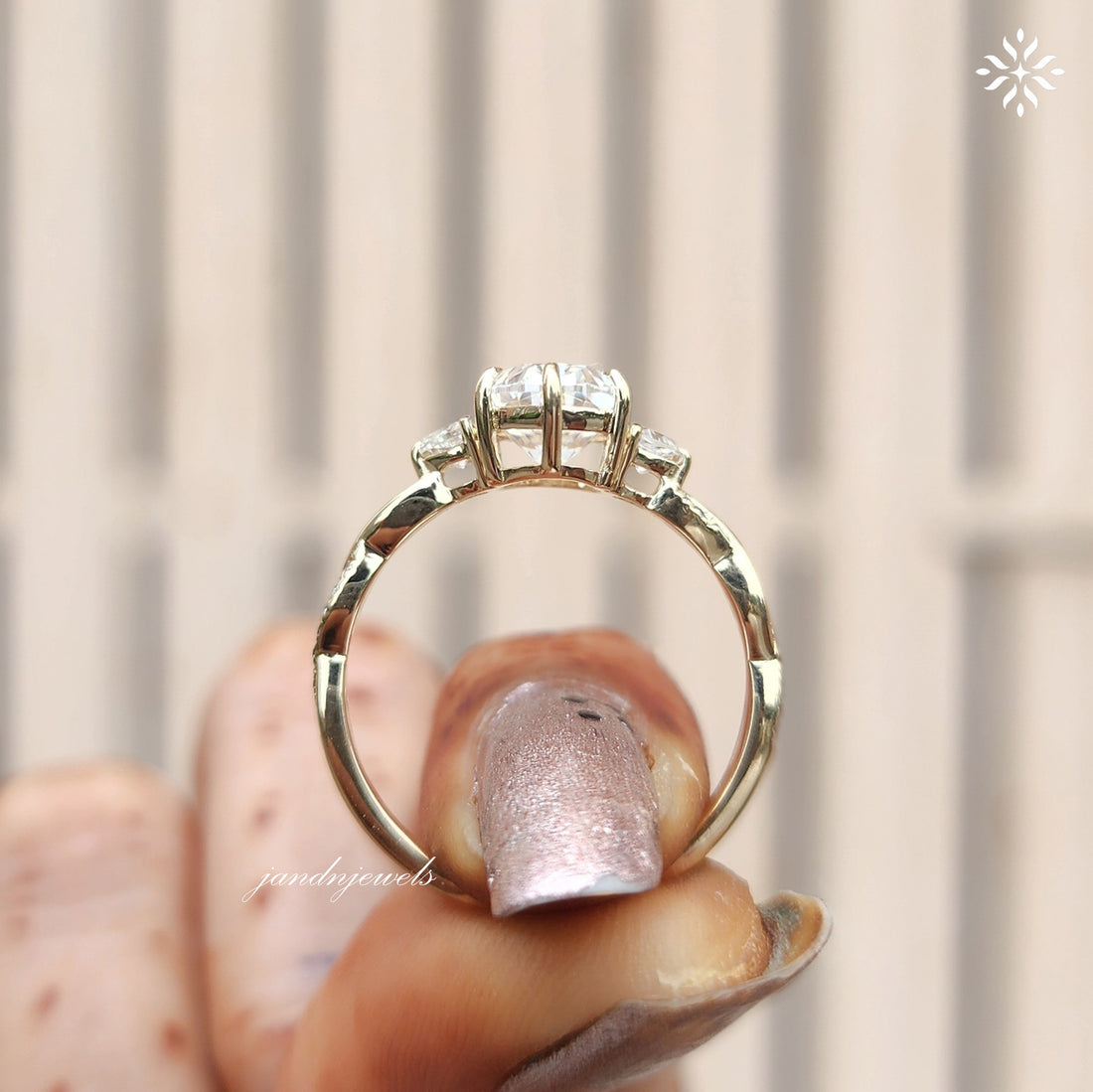 Three Stone oval Cut Moissanite Engagement Ring Twisted Band Wedding Ring Side Stone Trillion Side Stone Ring