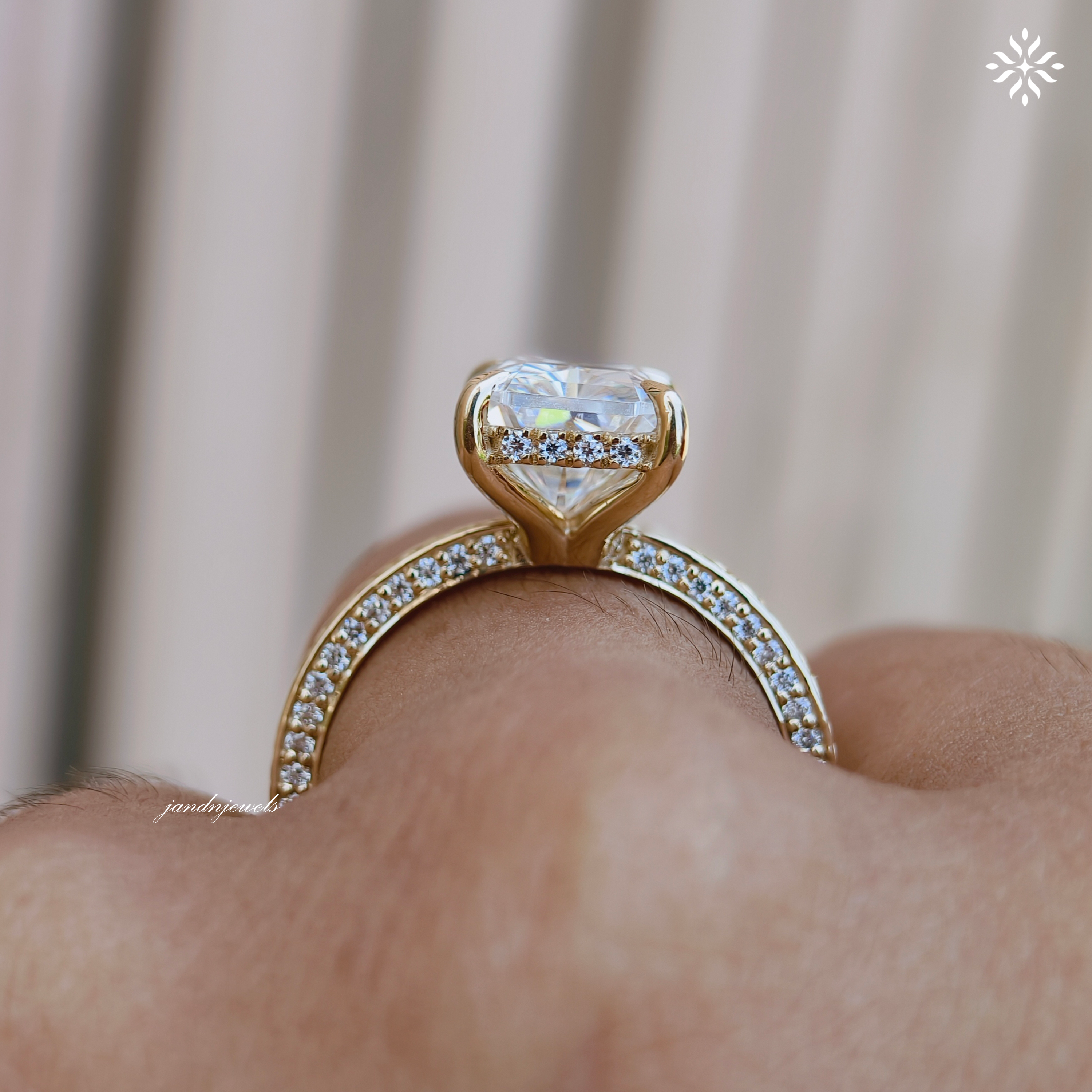 4CT Radiant Cut Moissanite Ring, Solid Yellow Gold Radiant Cut Solitaire Ring, Engraved Wedding Ring, 4 Prongs Anniversary Ring for Women