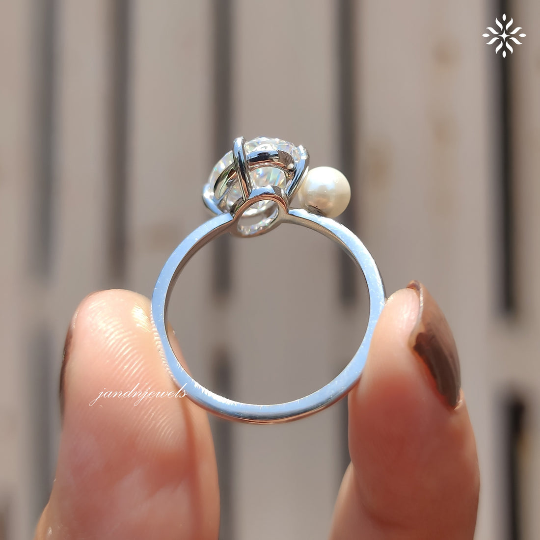 Oval Moissanite & Pearl Two Stone Ring, Toi Et Moi Design