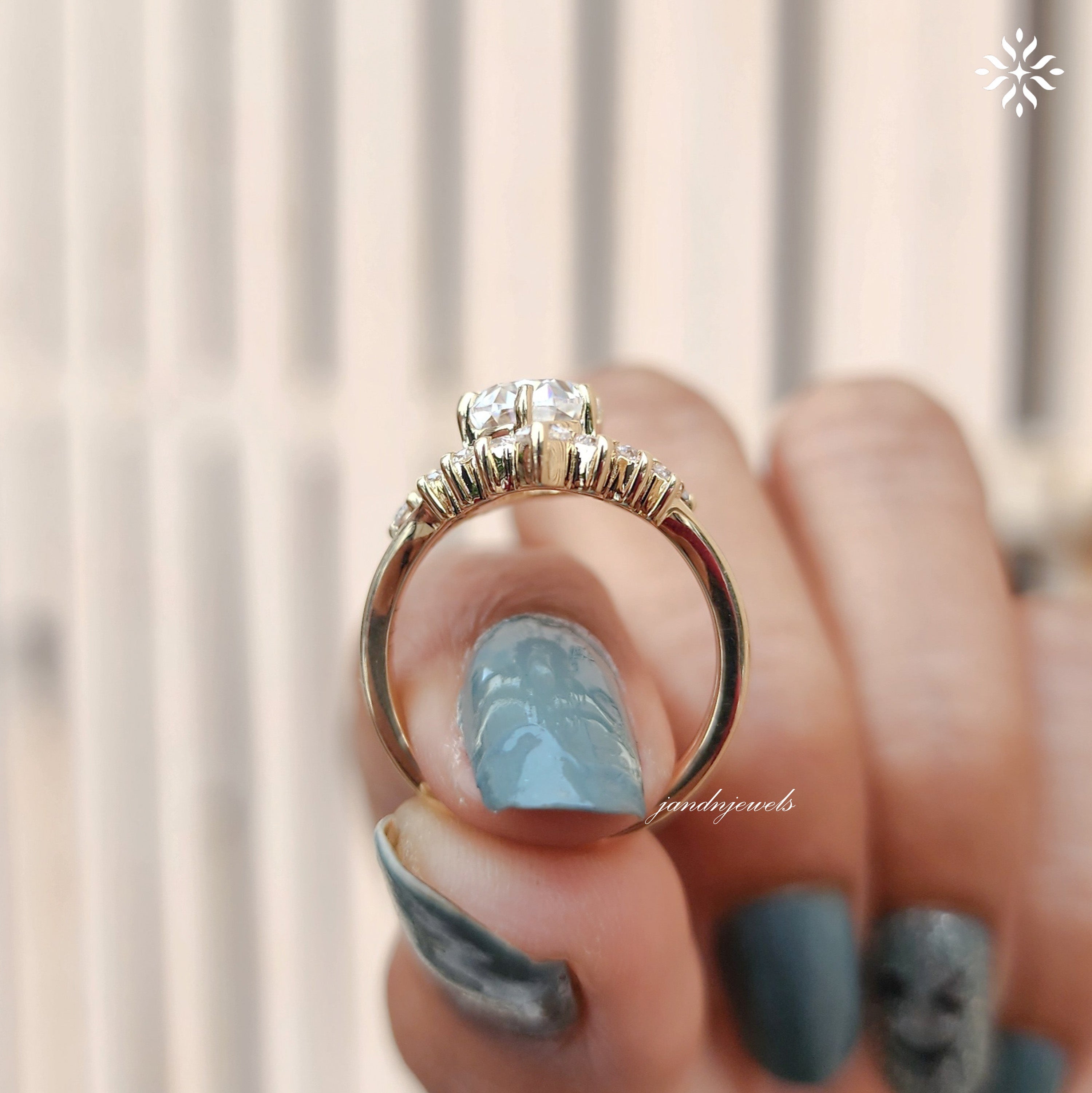 2.5 Carat Oval Moissanite Engagement Ring, Halo Bridal Set, 14K Yellow Gold Wedding Band, Anniversary Gift, Unique Cluster Ring