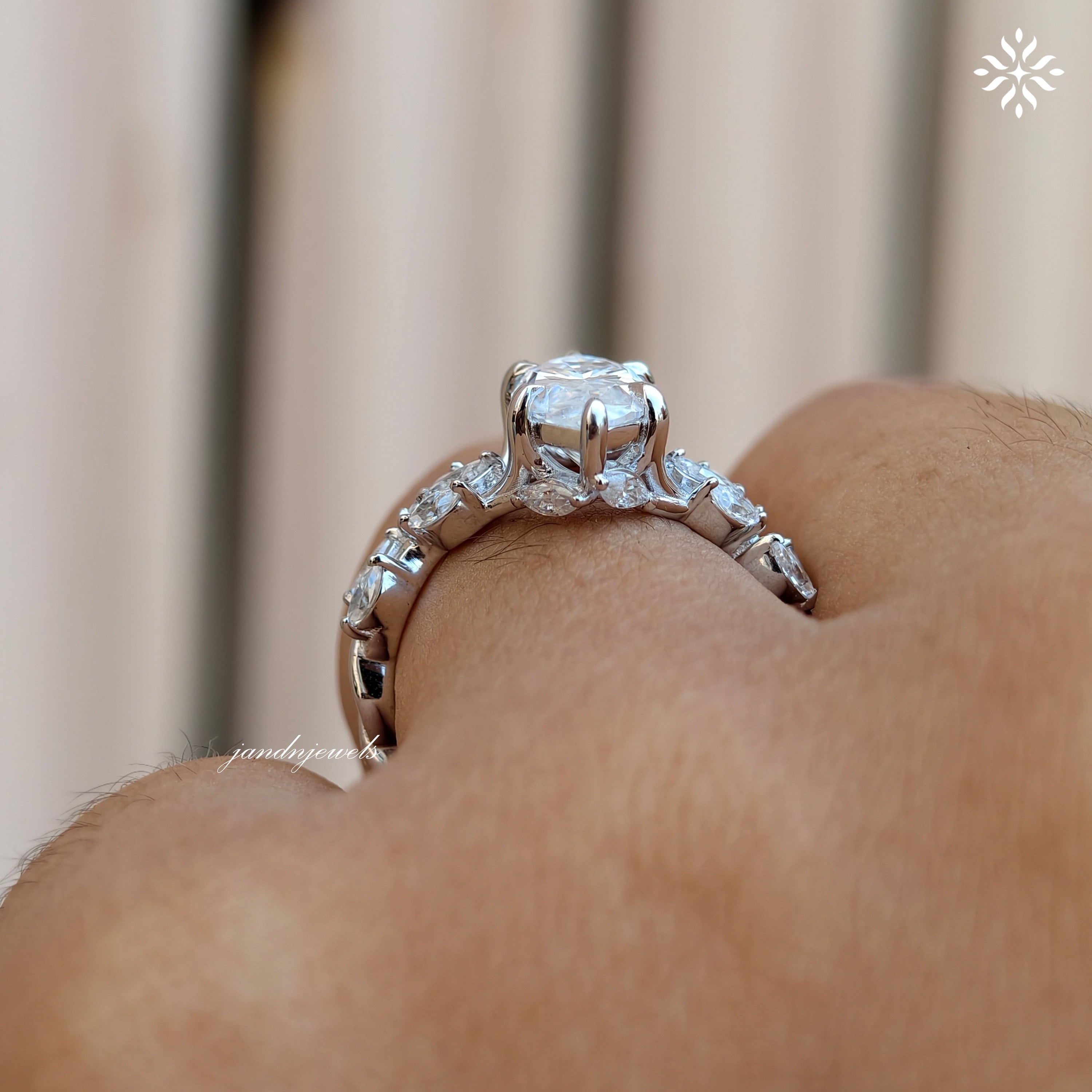 2CT Marquise Cut Moissanite Engagement Ring 14K White Gold Floral Vine Art Deco Ring