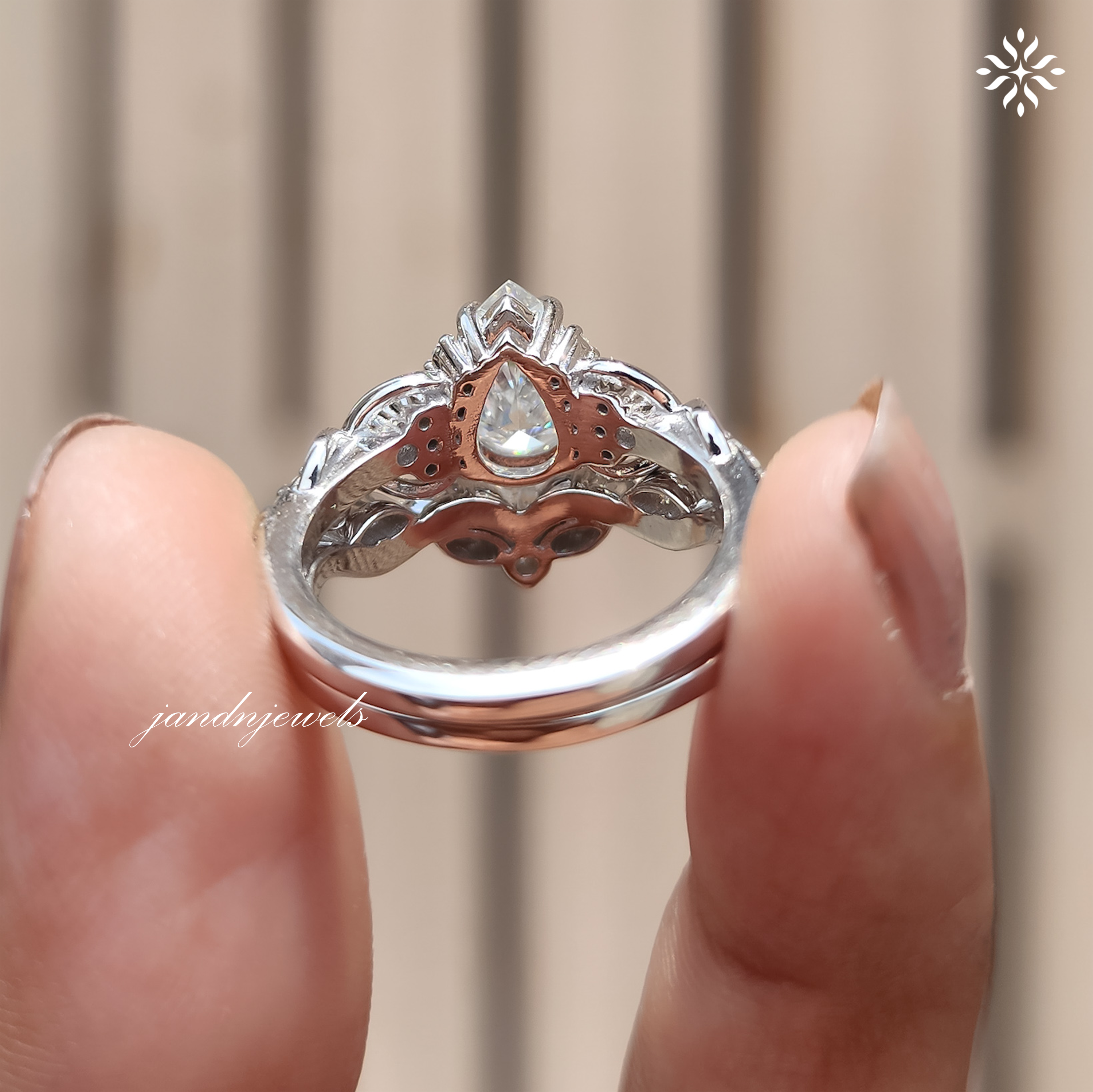 2CT Pear Moissanite Engagement Bridal Ring Set 14K Solid Gold Floral Nature Inspired Wedding Ring Set Promise Anniversary Gifts