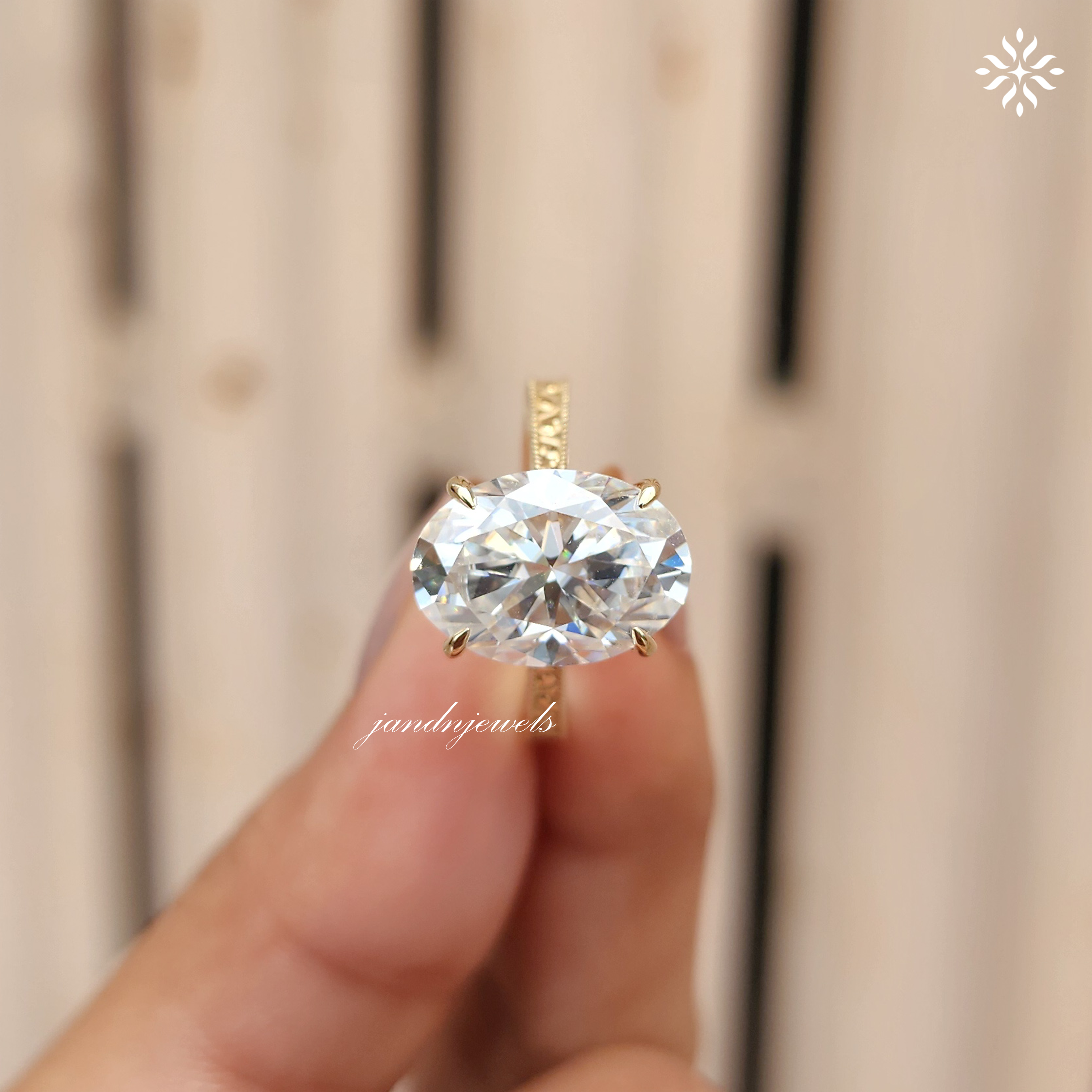 Art Deco Engraved Oval Moissanite Engagement Ring 14K Gold Ring Hidden Halo Oval Solitaire Ring Unique Wedding Ring Promise Anniversary Ring