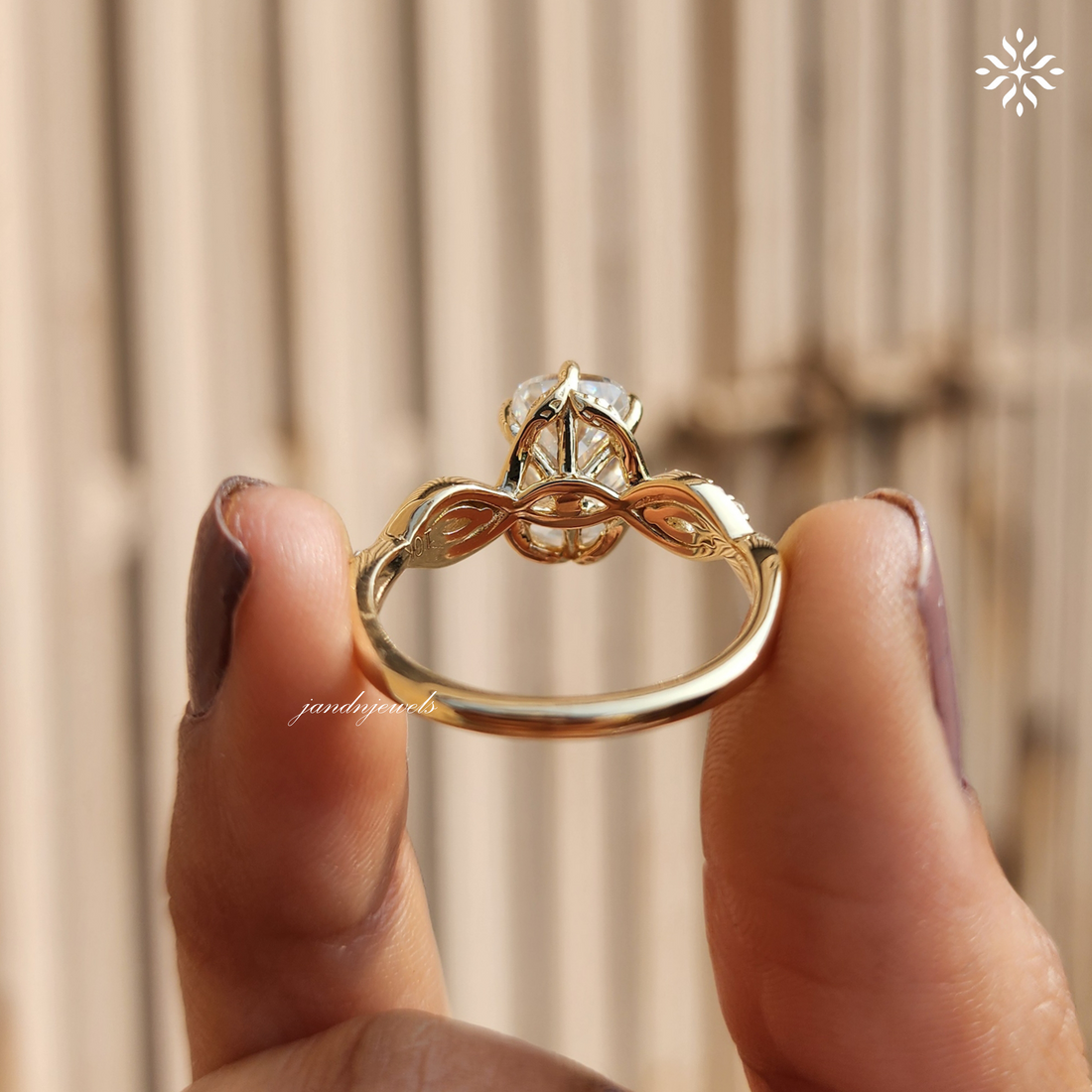 Old Mine Cushion Cut Moissanite Engagement Ring Nature Inspired Leaf Design Ring 14K Solid Gold Ring Floral Art Deco Ring Wedding Ring