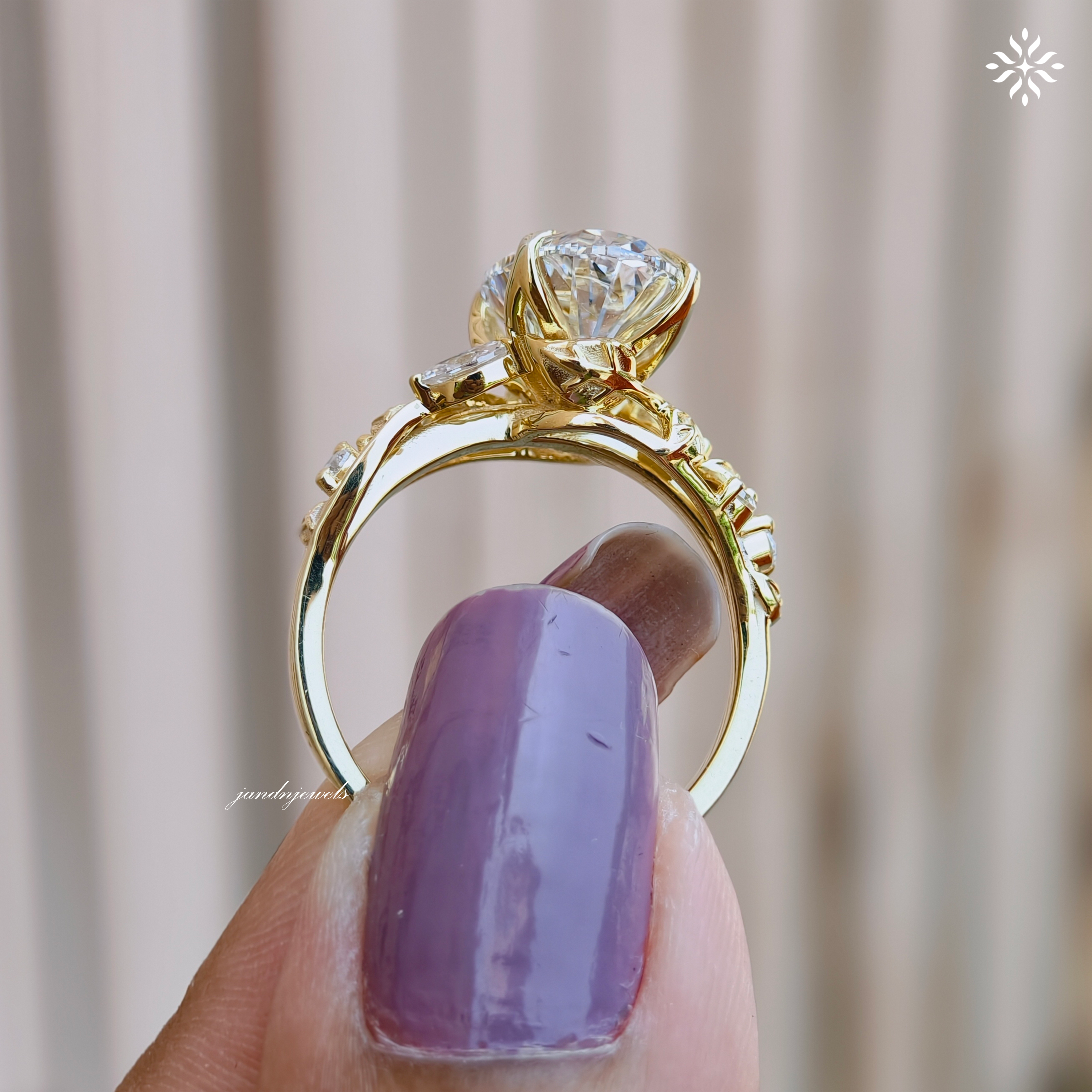 Botanical Oval Cut Lab Grown Diamond Engagement Ring Nature Inspired Floral Ring Vine Leaf Wedding Ring 14K Solid Yellow Gold Ring for Her