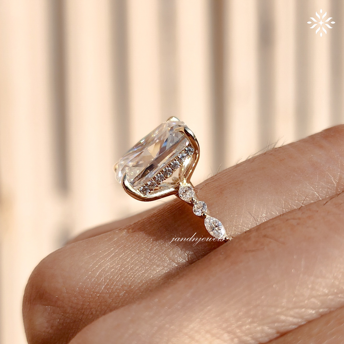 4CT Cushion Cut Moissanite Engagement Ring Hidden Halo 14K Gold Diamond Band Bridal Ring