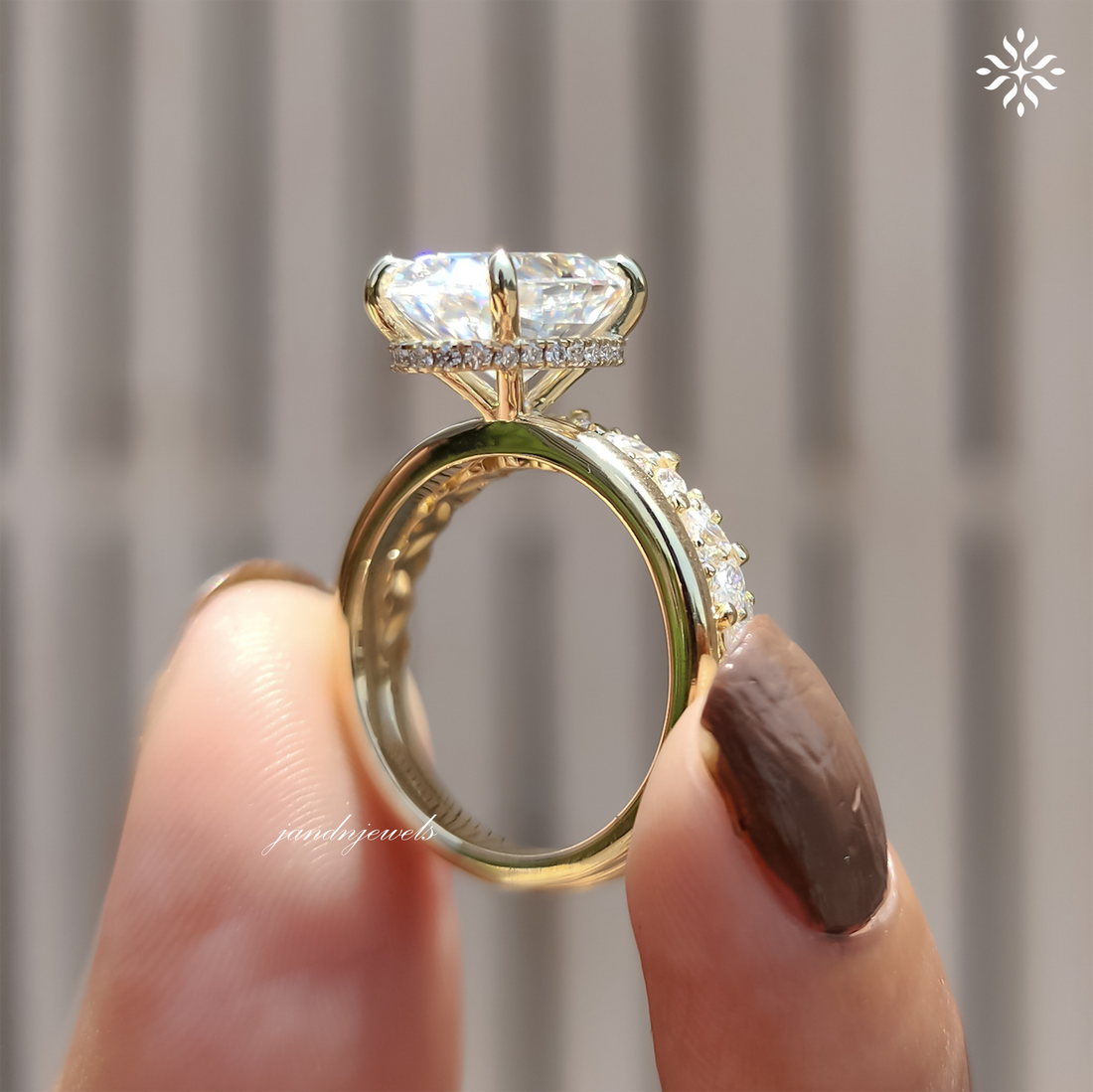 3CT Oval Moissanite Engagement Ring Set Hidden Halo Bridal Ring Set 14K Solid Gold Ring Marquise And Round Cut band 14K Solid Gold Ring