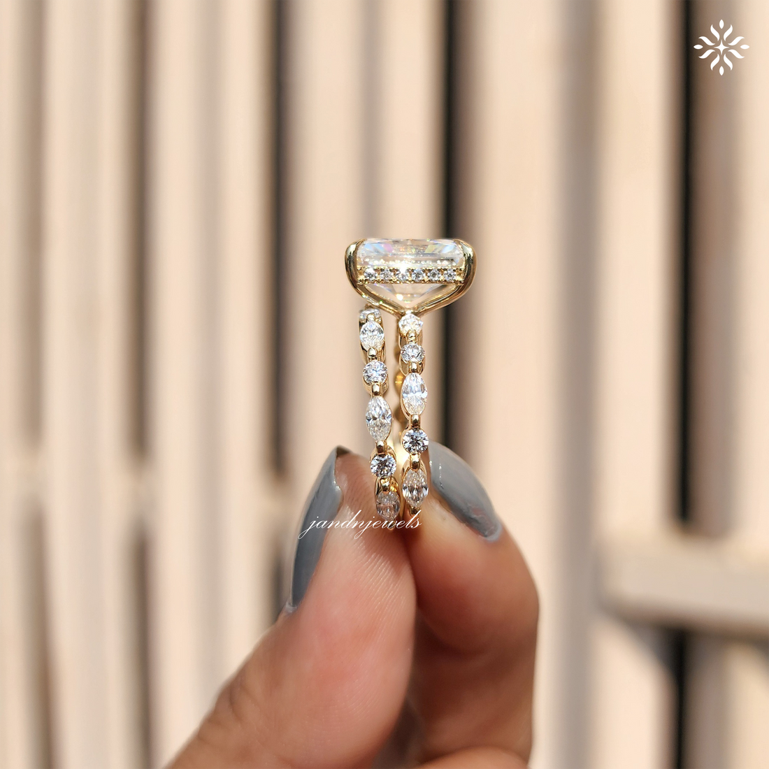4CT Elongated Radiant Cut Moissanite Diamond Engagement Ring 14K Gold Ring Bridal Set Unique Marquise Diamond Ring Wedding Ring Set