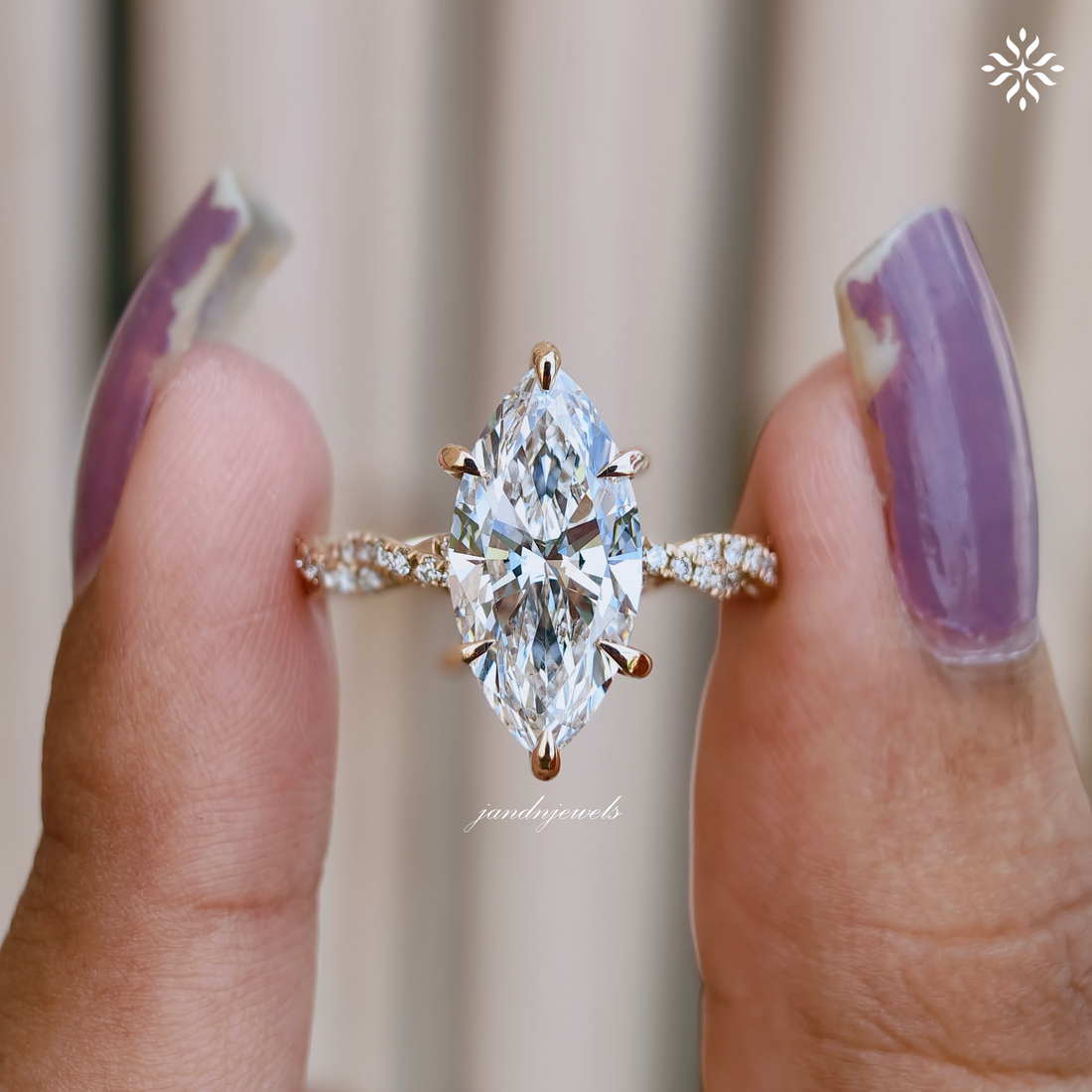 3CT Marquise Cut Lab Grown Diamond Engagement Ring Hidden Halo Twisted Band Ring 14K Solid Gold Unique Wedding Ring for Her