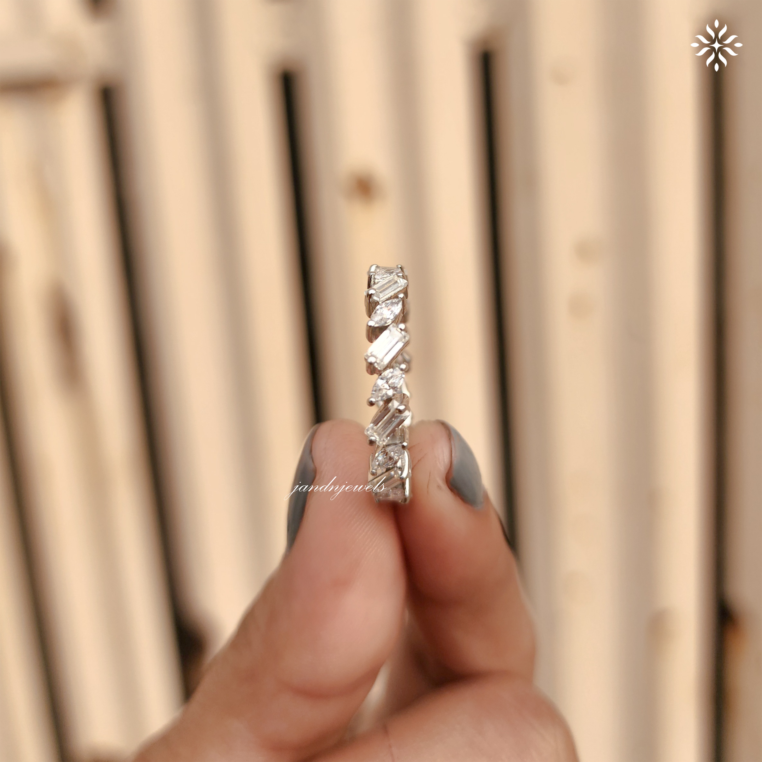 Marquise & Baguette Moissanite Band, Vintage Art Deco Wedding Ring, Half Eternity Stackable Ring, Unique Anniversary Gift Everbee logo Analyze listing