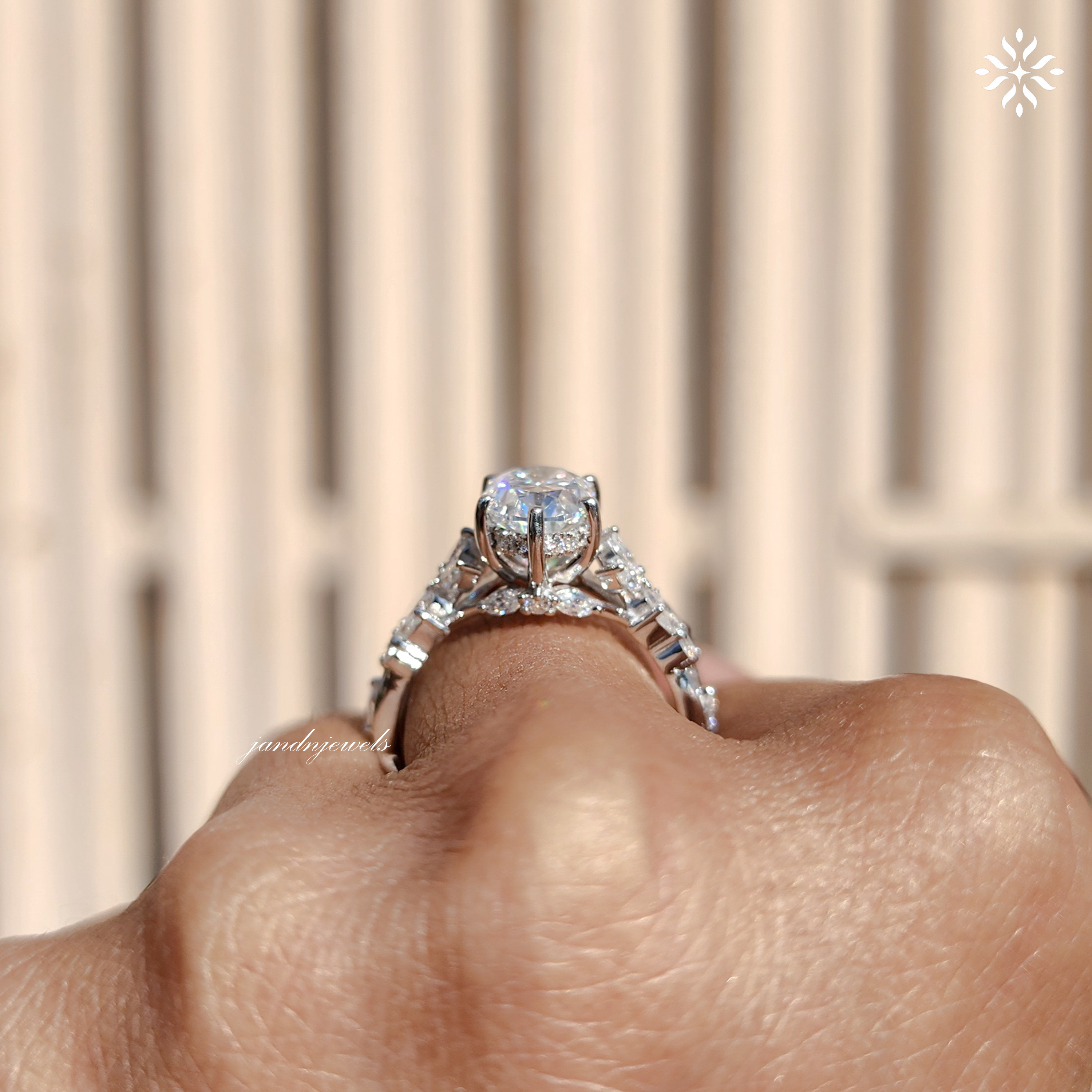 Oval Moissanite Ring, Nature Inspired Floral Diamond Band, Unique Vintage Gold Engagement Ring