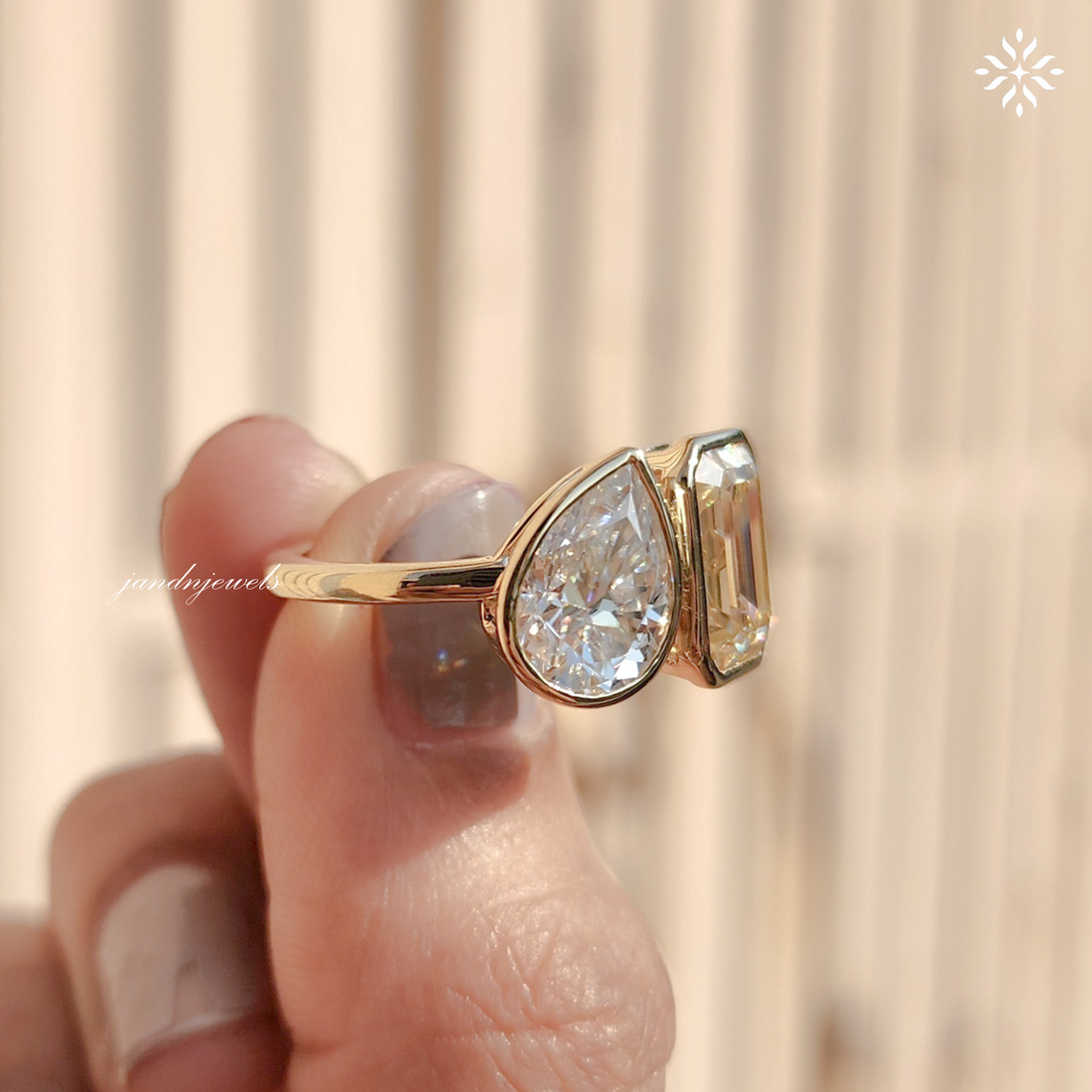 Toi et Moi Pear Shaped & Emerald Cut Moissanite Ring Two Stone Gold Engagement Ring Unique Bridal Ring