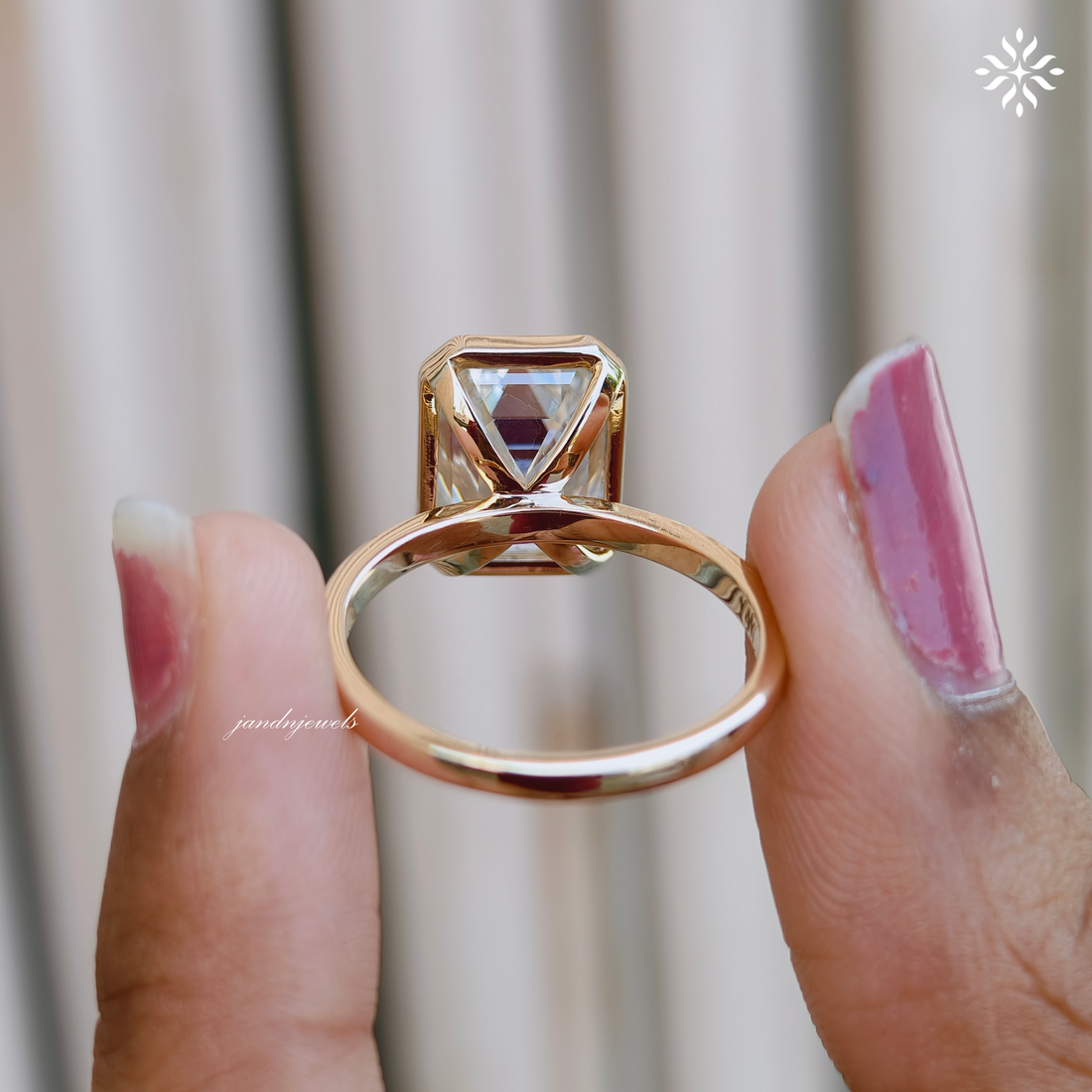 3 Carat Emerald Cut Lab Grown Diamond Engagement Ring | 14K Gold Bezel | IGI Certified