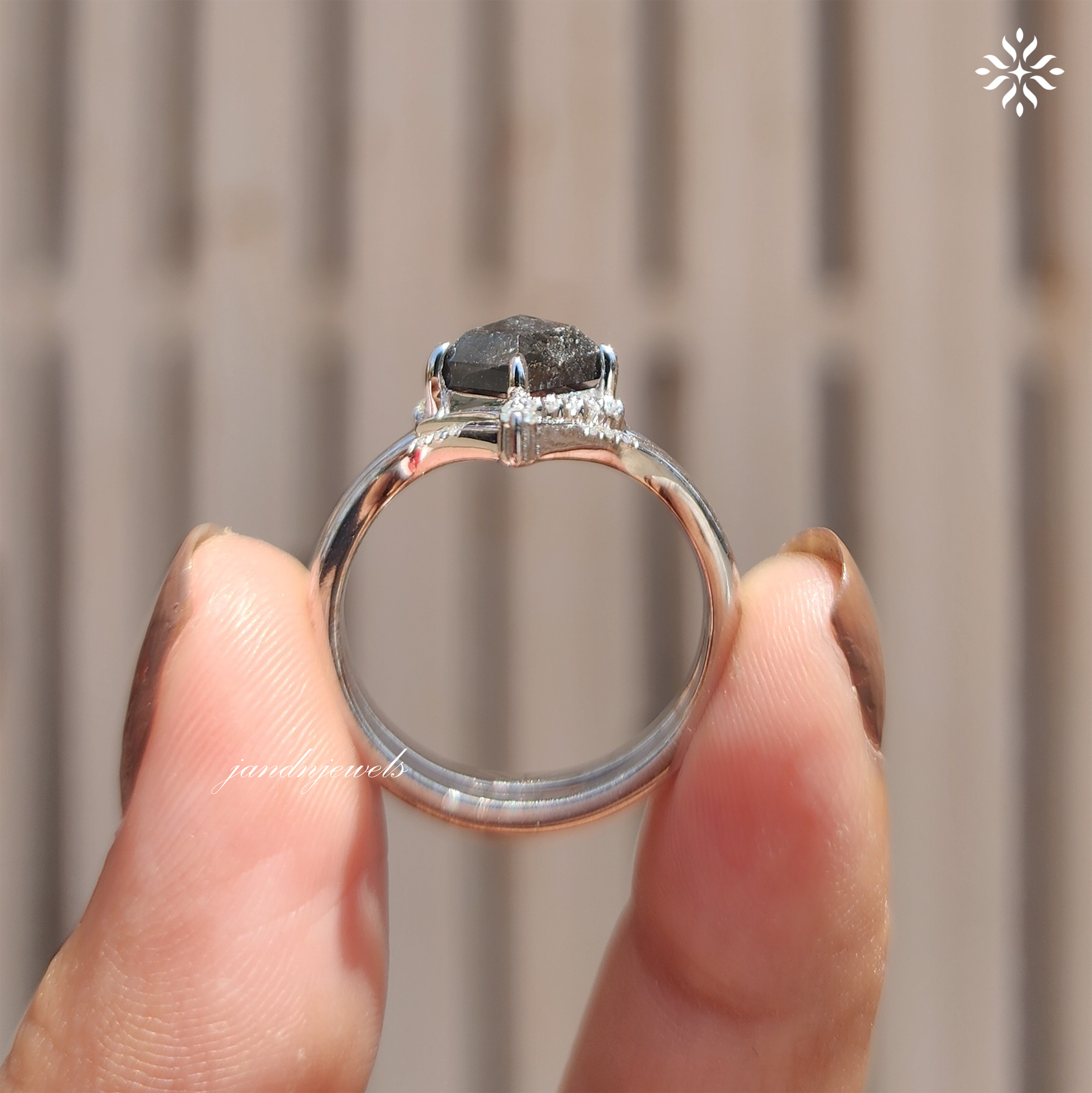 Kite Cut Salt and Pepper Diamond Bridal Ring Set Art Deco Engagement Ring Art Deco Wedding Ring Alternative Bridal Gift for Her