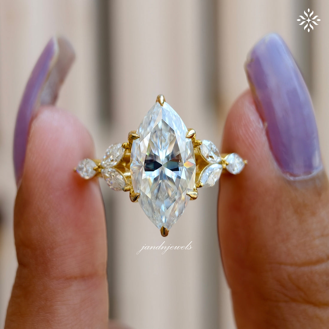 4CT Marquise Cut Moissanite Engagement Ring Cluster Marquise Side Stone Ring Classic Floral Basket Setting Wedding Ring Micro Pavé Band