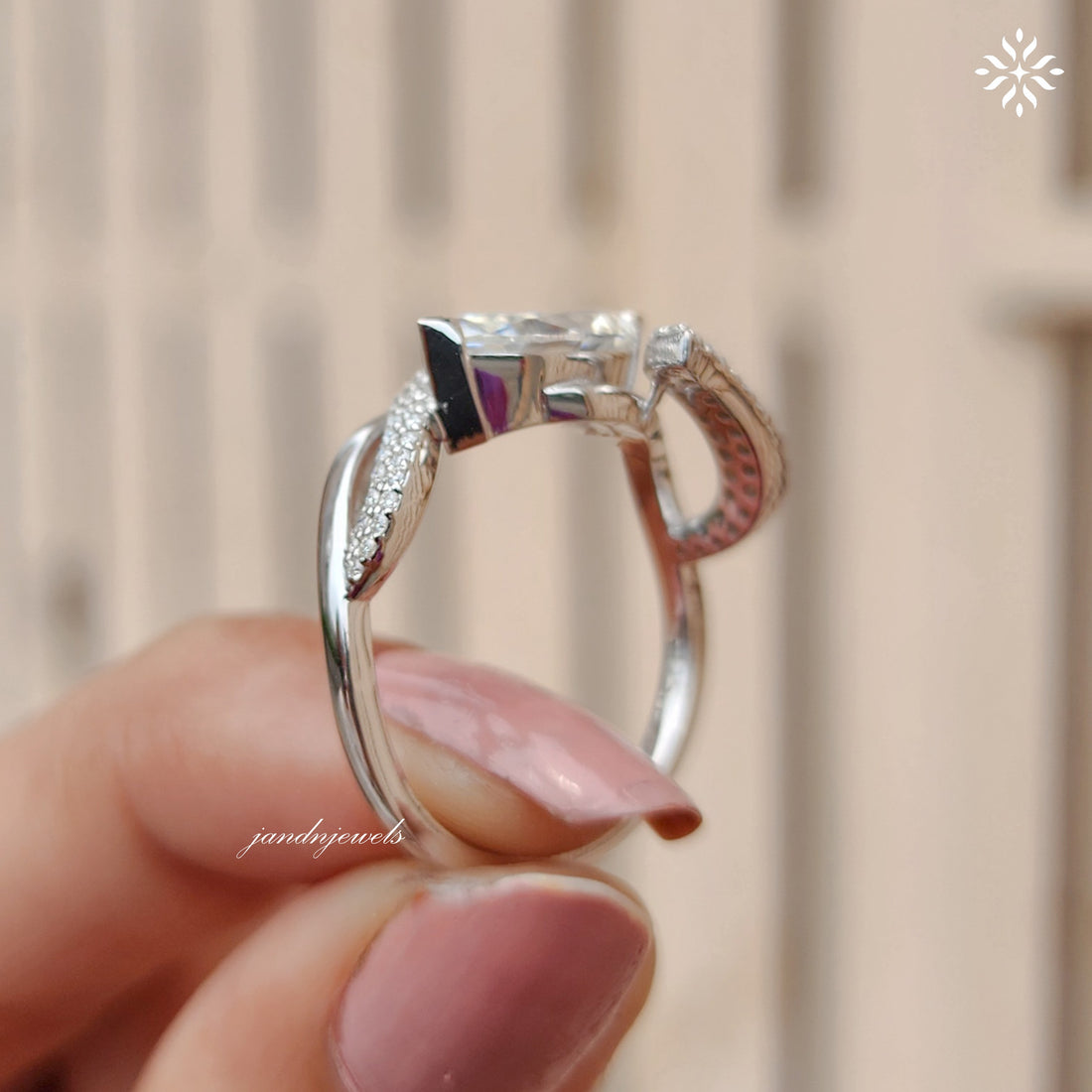 Marquise Moissanite Engagement Ring, Twisted Pave Diamond Band, Unique Swirl Gold Statement Ring