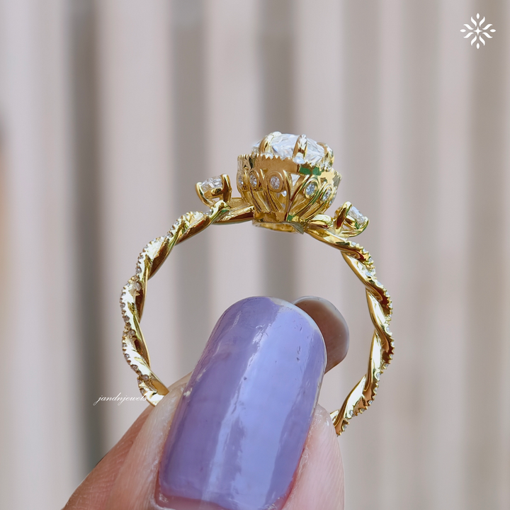 Art Deco Tulip Set Ring Marquise Cut Moissanite Engagement Ring Hidden Halo Moissanite Ring Vintage Twisted Band Bridal Ring