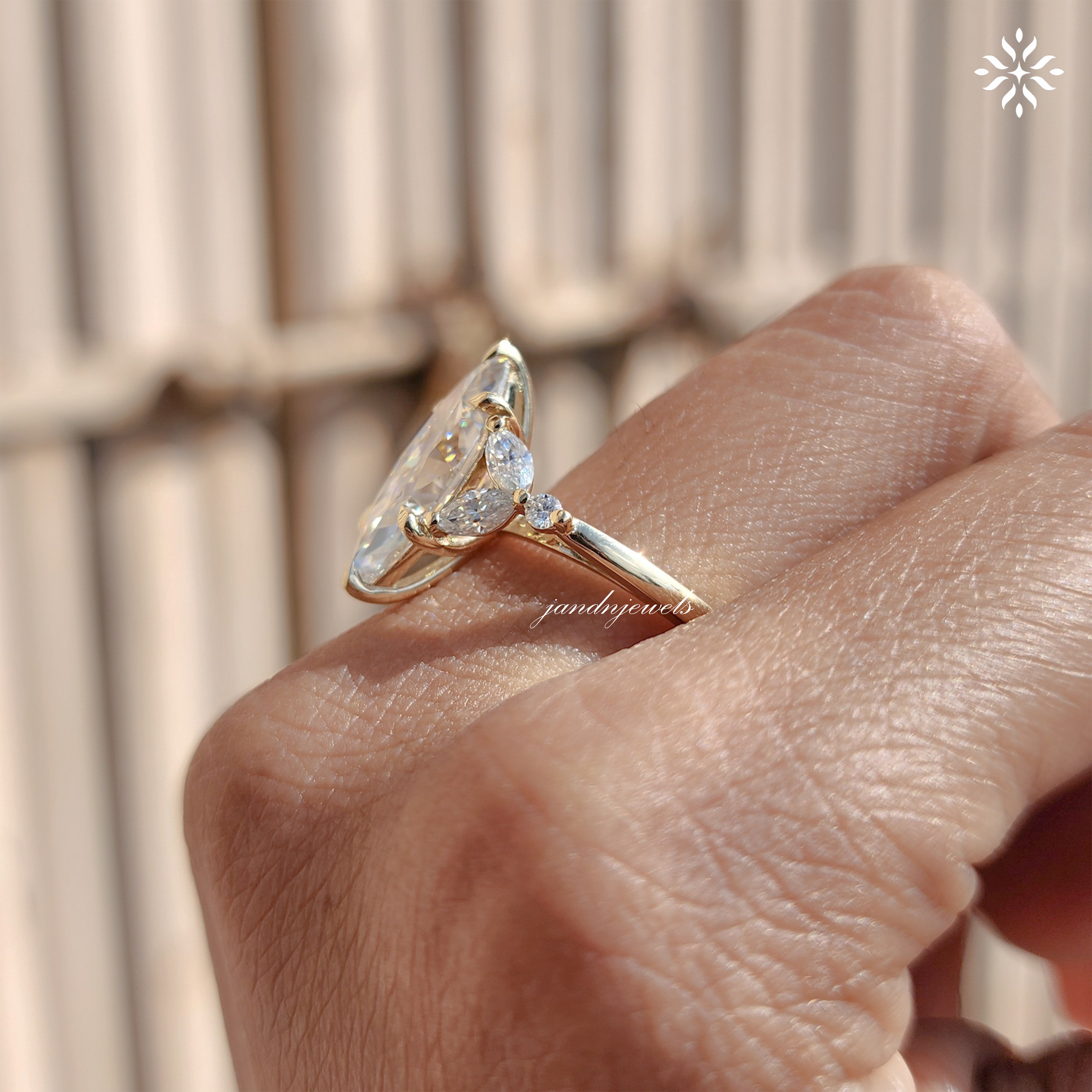 Marquise Moissanite Cluster Ring: Art Deco Solid Gold Anniversary Ring