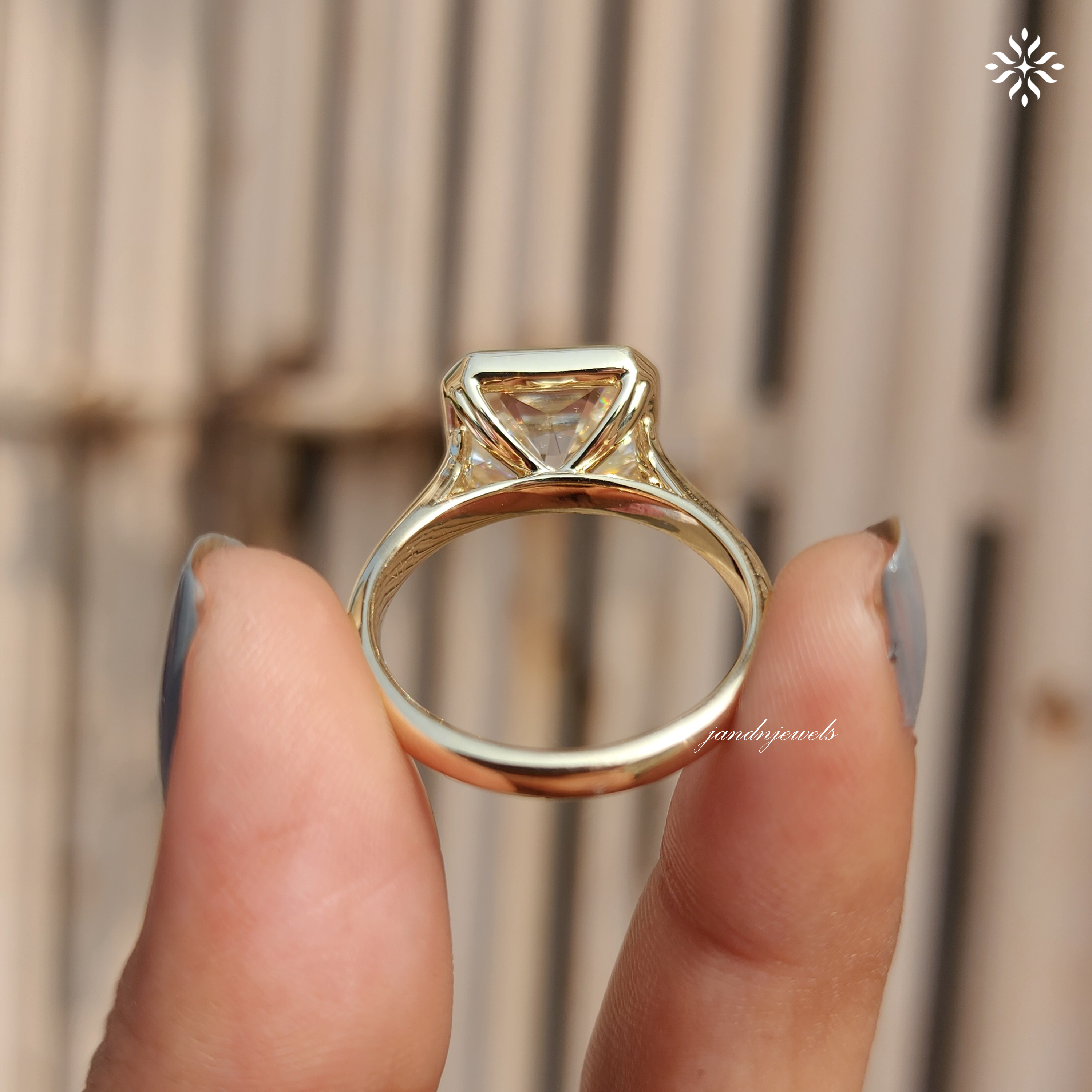 East West Radiant Cut Moissanite Engagement Ring Bezel Set Cathedral Setting Ring Solitaire Diamond Ring