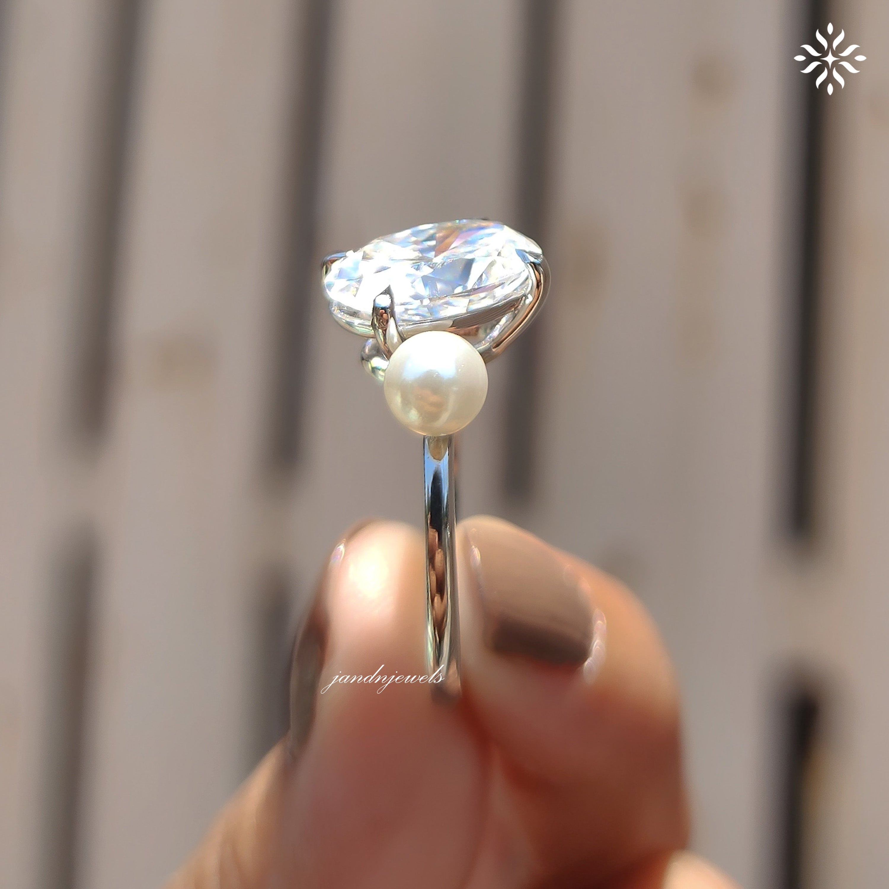 Oval Moissanite & Pearl Two Stone Ring, Toi Et Moi Design