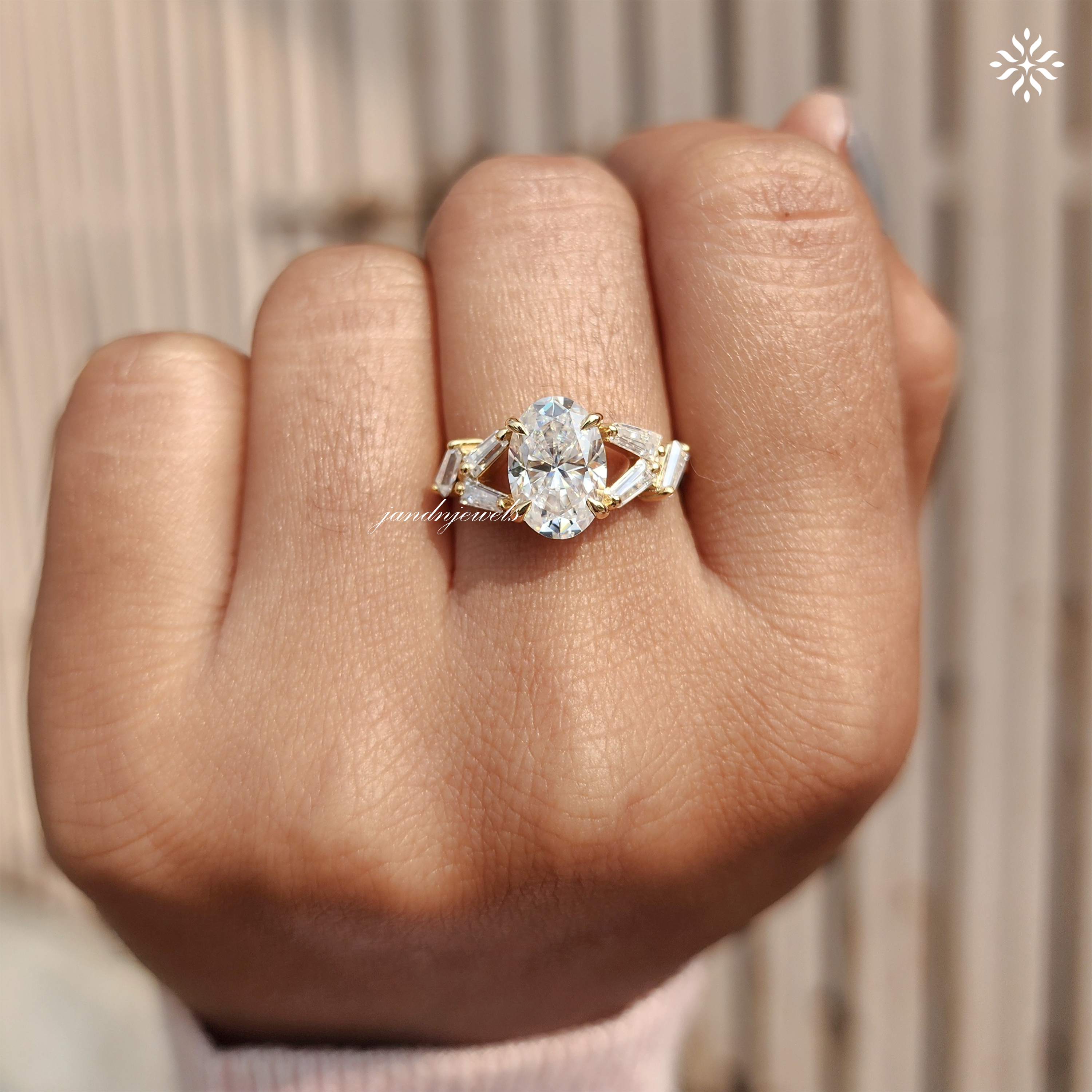 Oval Cluster Moissanite Engagement Ring Side Stone Baguette Ring 14k Gold Ring Wedding Ring Promise Ring for Woman Anniversary Ring