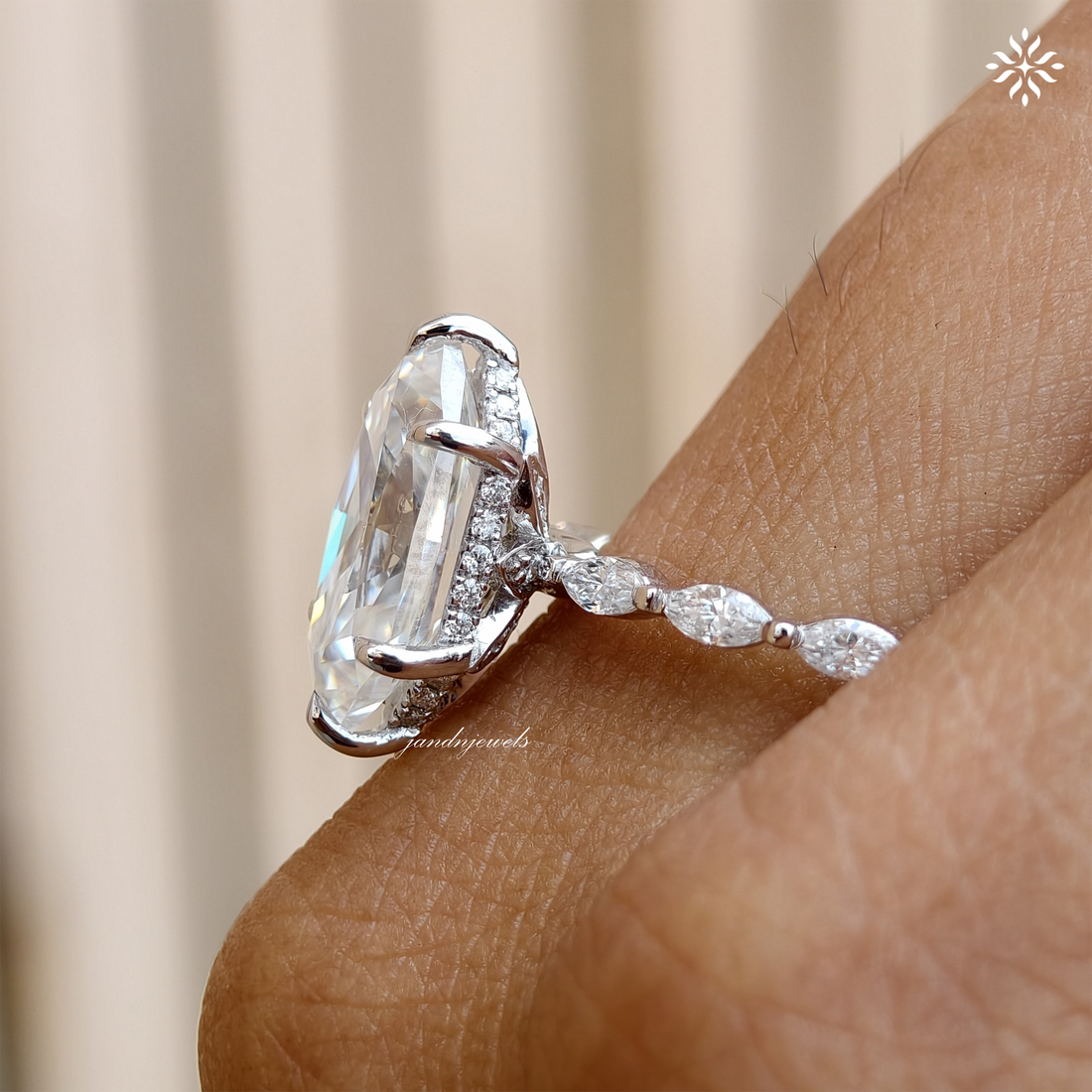 Lotus Hidden Halo 3CT Dutch Marquise Cut Moissanite Diamond Ring Solitaire Ring