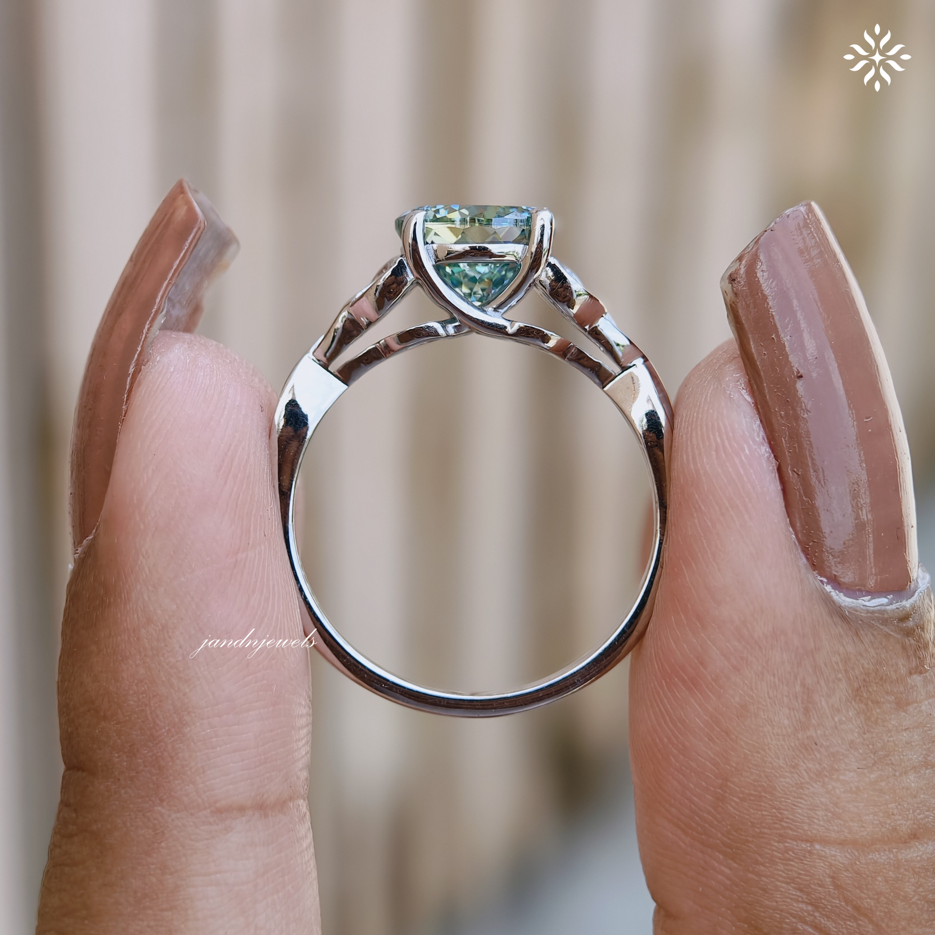 Vintage Celtic Knot Ring Cyan Blue Portuguese Cut Moissanite Engagement Ring Promise Ring for Her