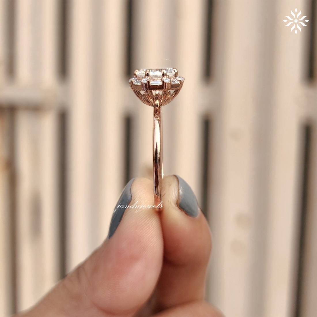 Unique Portuguese Cut Moissanite Engagement Ring Luxe Baguette & Round Halo Diamond Ring 14K Solid Gold Solitaire Ring