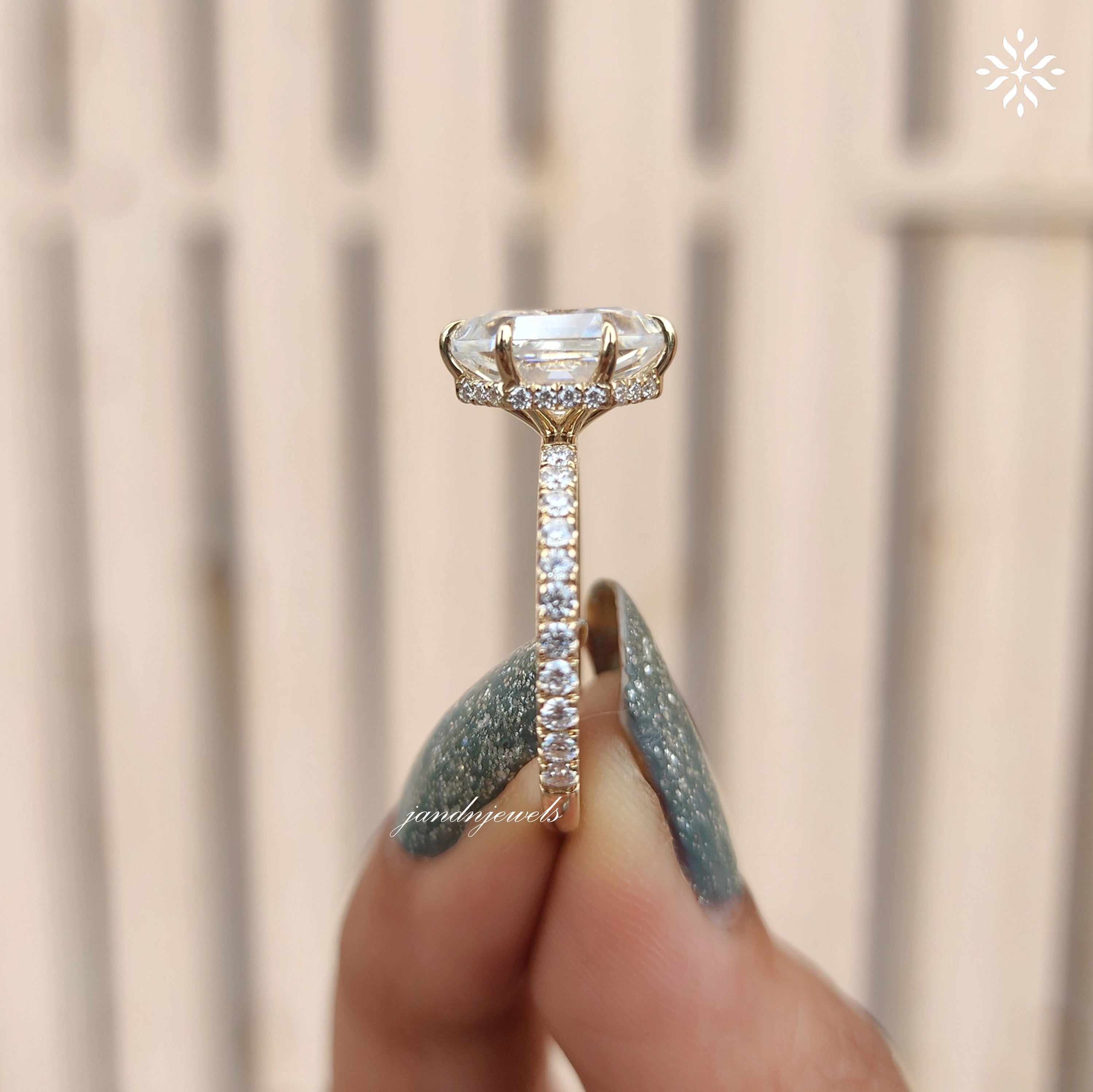 2CT Hexagon Cut Moissanite Engagement Ring Hidden Halo Ring Wedding Ring 14K Gold Ring Thin Pavé Band Modern Geometric Bridal Ring