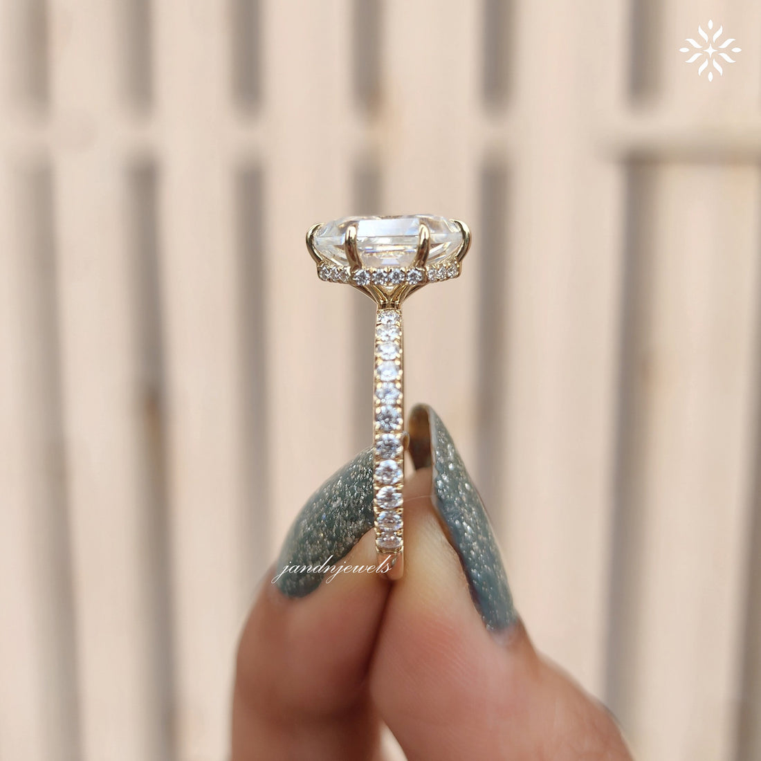 2CT Hexagon Cut Moissanite Engagement Ring Hidden Halo Ring Wedding Ring 14K Gold Ring Thin Pavé Band Modern Geometric Bridal Ring