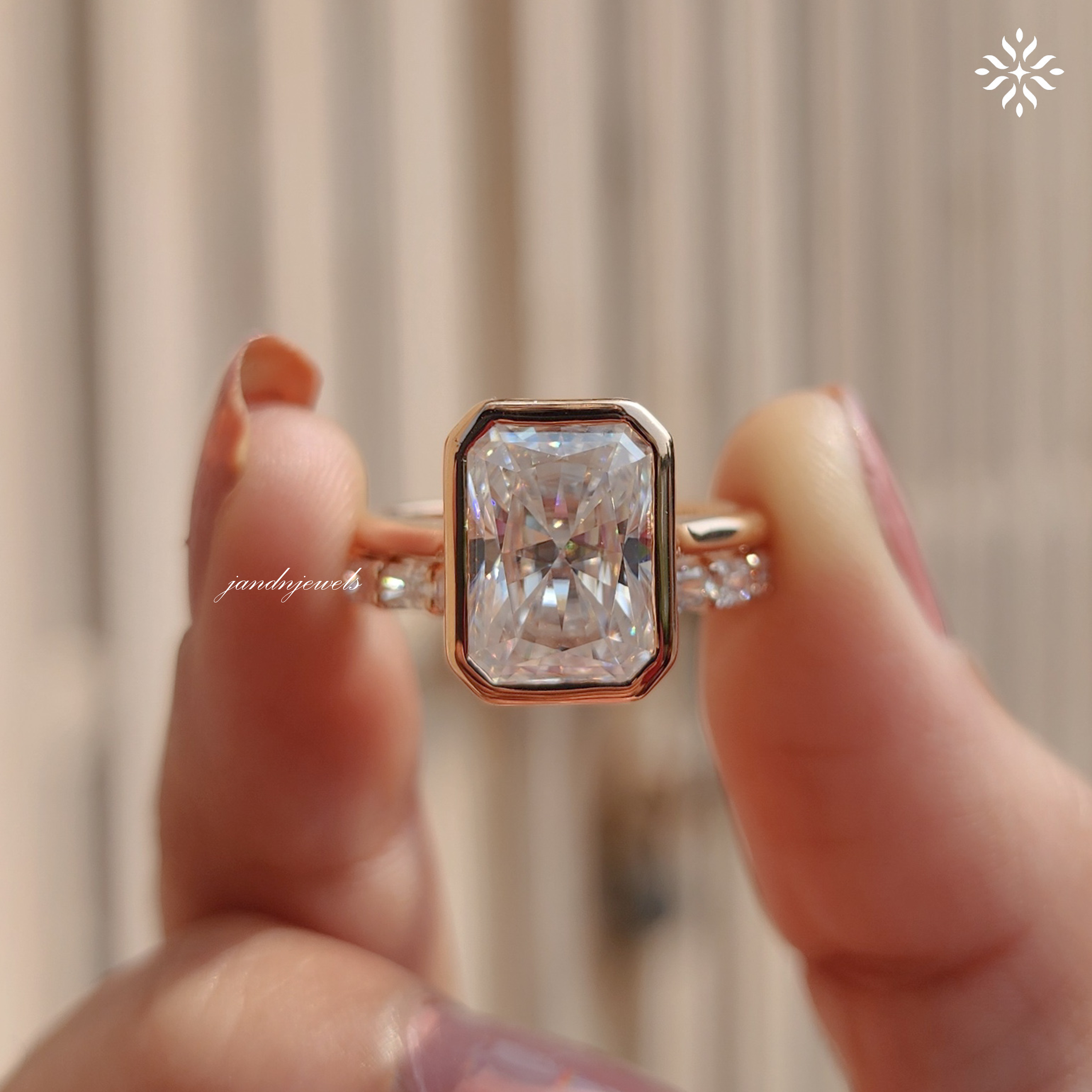 3.5CT Radiant Cut Moissanite Engagement Ring Set Bezel Set Ring 14K Rose Gold Ring Wedding Ring Set Anniversary Ring
