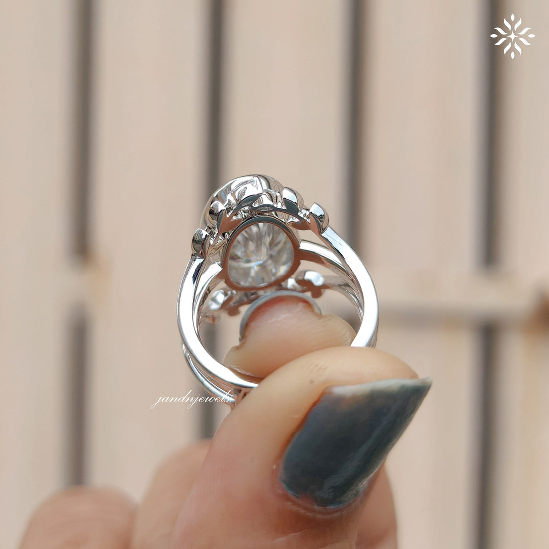 Leaf Vine Nature Inspired Enhancer Band Oval Moissanite Engagement Ring Set Double Band Bridal Ring Vintage Style Bridal Ring Set