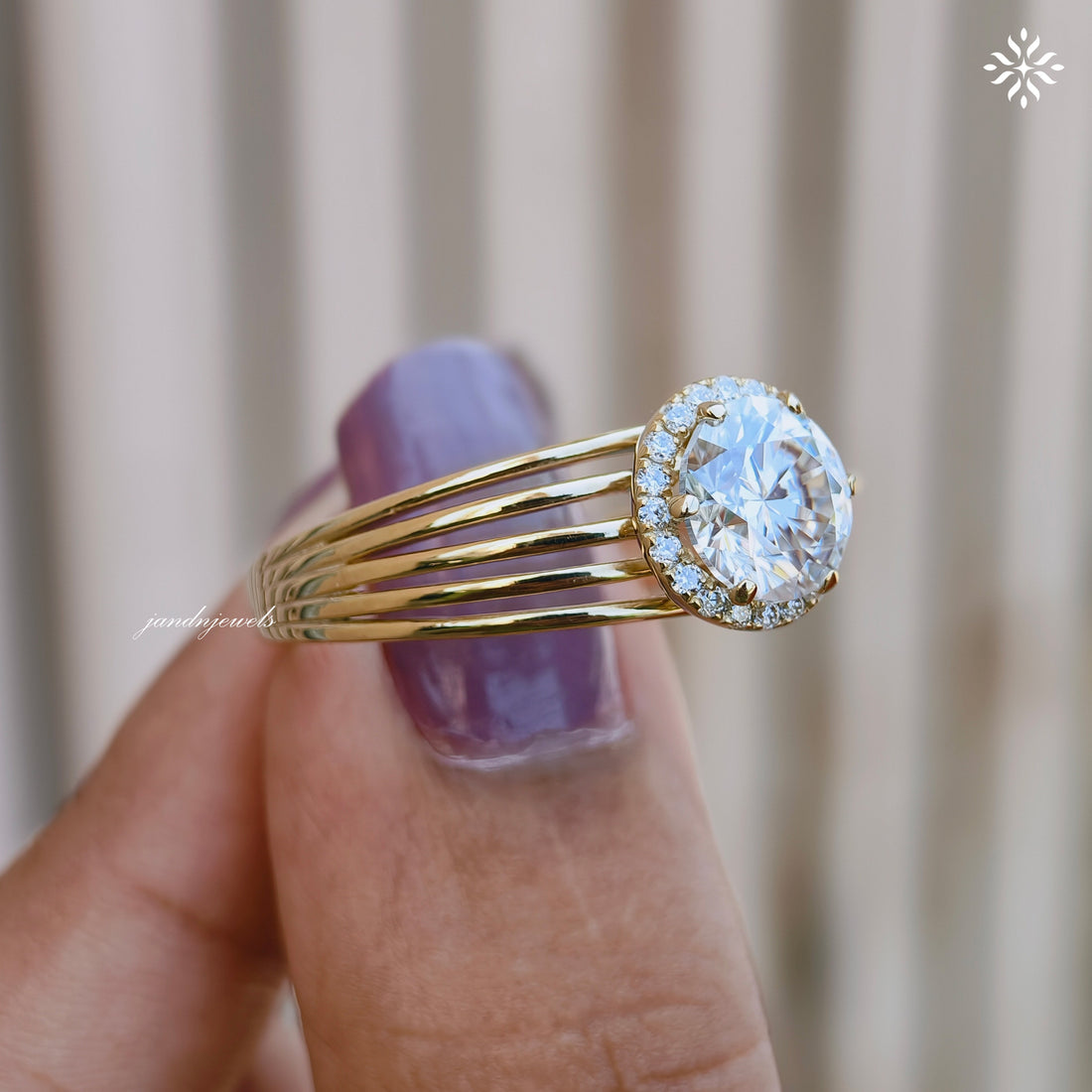 Brilliant Round Moissanite Engagement Ring Open Split Shank Gold Ring Halo Antique Style Ring Antique Style Bridal Ring