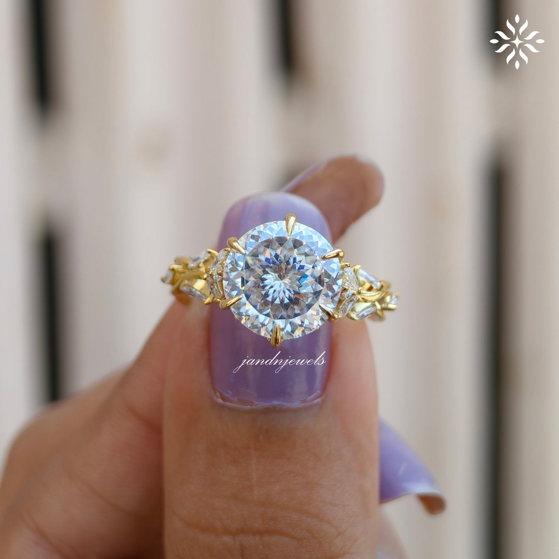 Floral Portuguese Cut Moissanite Engagement Ring Art Deco14K Gold Moissanite Diamond Wedding Ring Nature Inspire Ring Promise Ring For Women