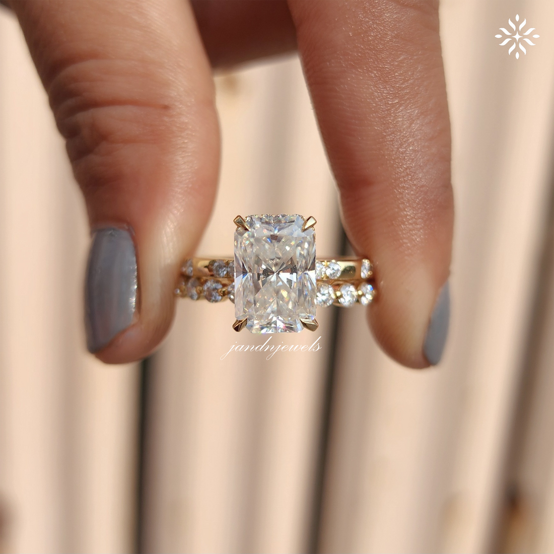 3CT Radiant Cut Moissanite Engagement Bridal Ring Set Hidden Halo Solid Gold Diamond Wedding Ring Promise Ring Set Anniversary Gift for Her