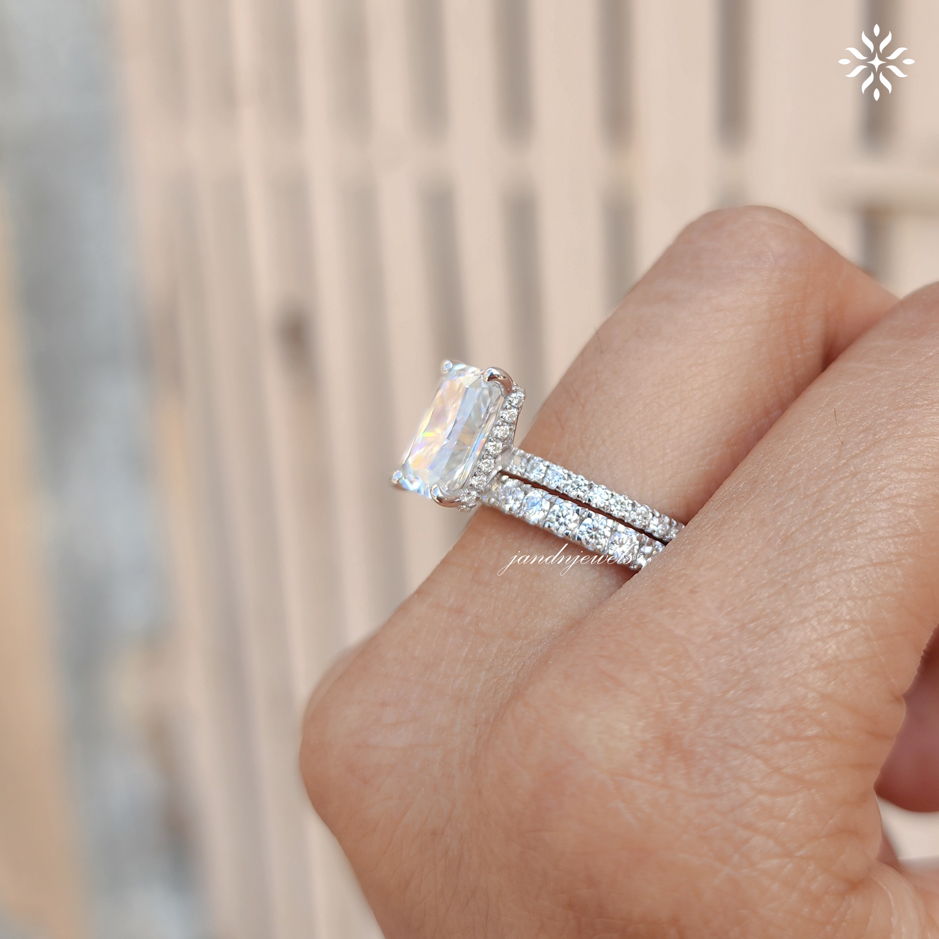 3CT IGI Certified Radiant Cut Moissanite Engagement Ring Set Bridal Ring Set Matching Diamond Ring