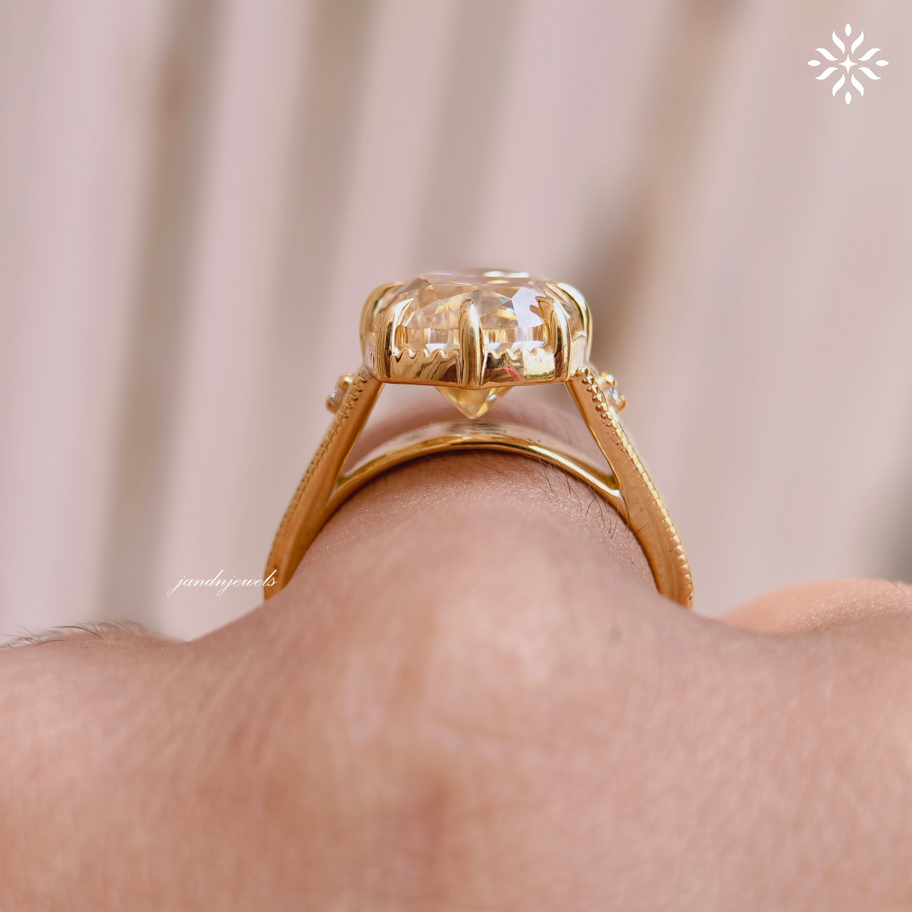 7CT Old Main Yellow Cushion Cut Moissanite Engagement Ring Vintage Inspired Handmade Engraved Art Deco Ring Antique Diamond Ring for Her