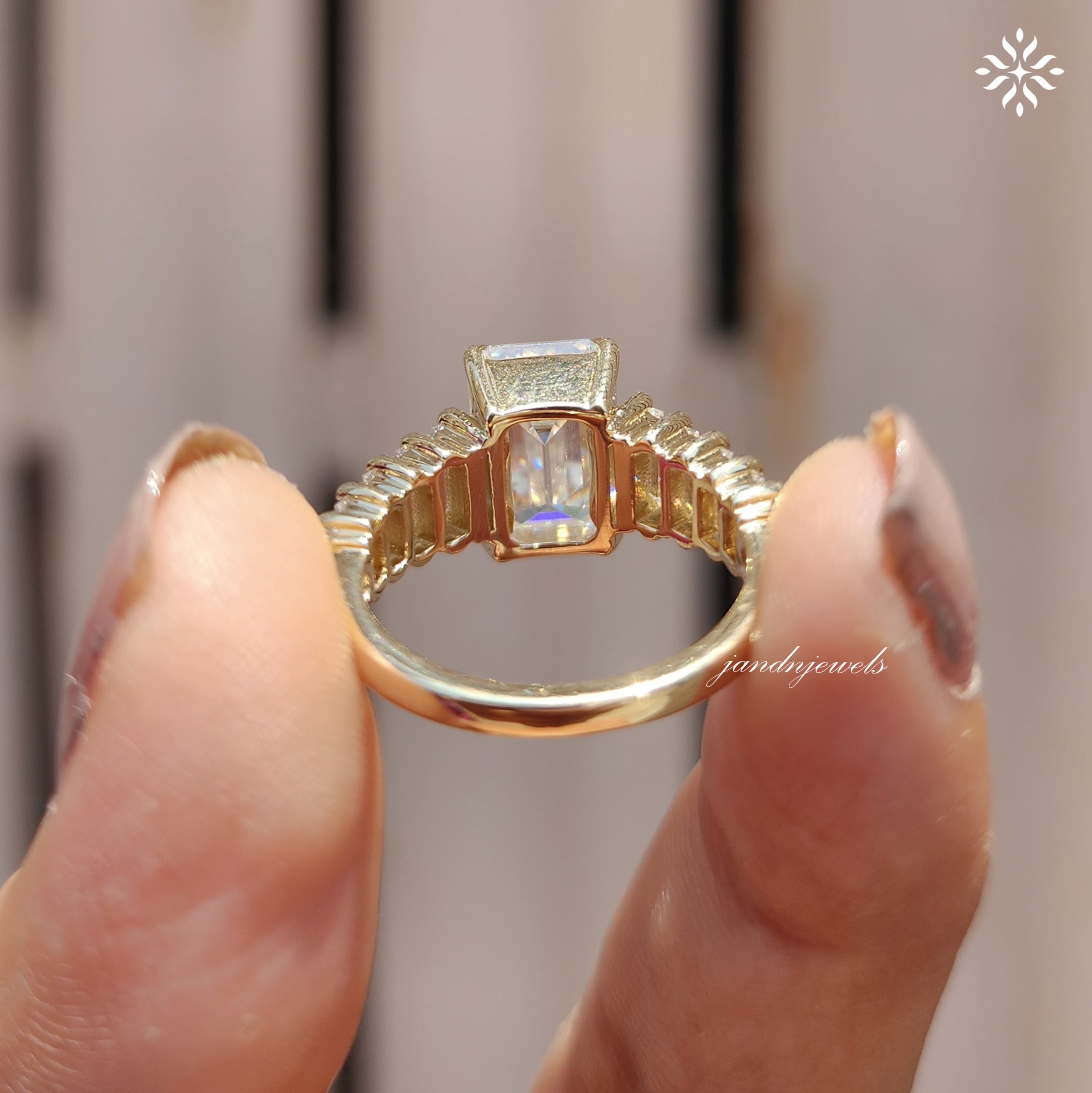 3CT Emerald Cut Moissanite Engagement Ring Baguette Eternity Band Luxury Bridal Ring Anniversary Gift for Her