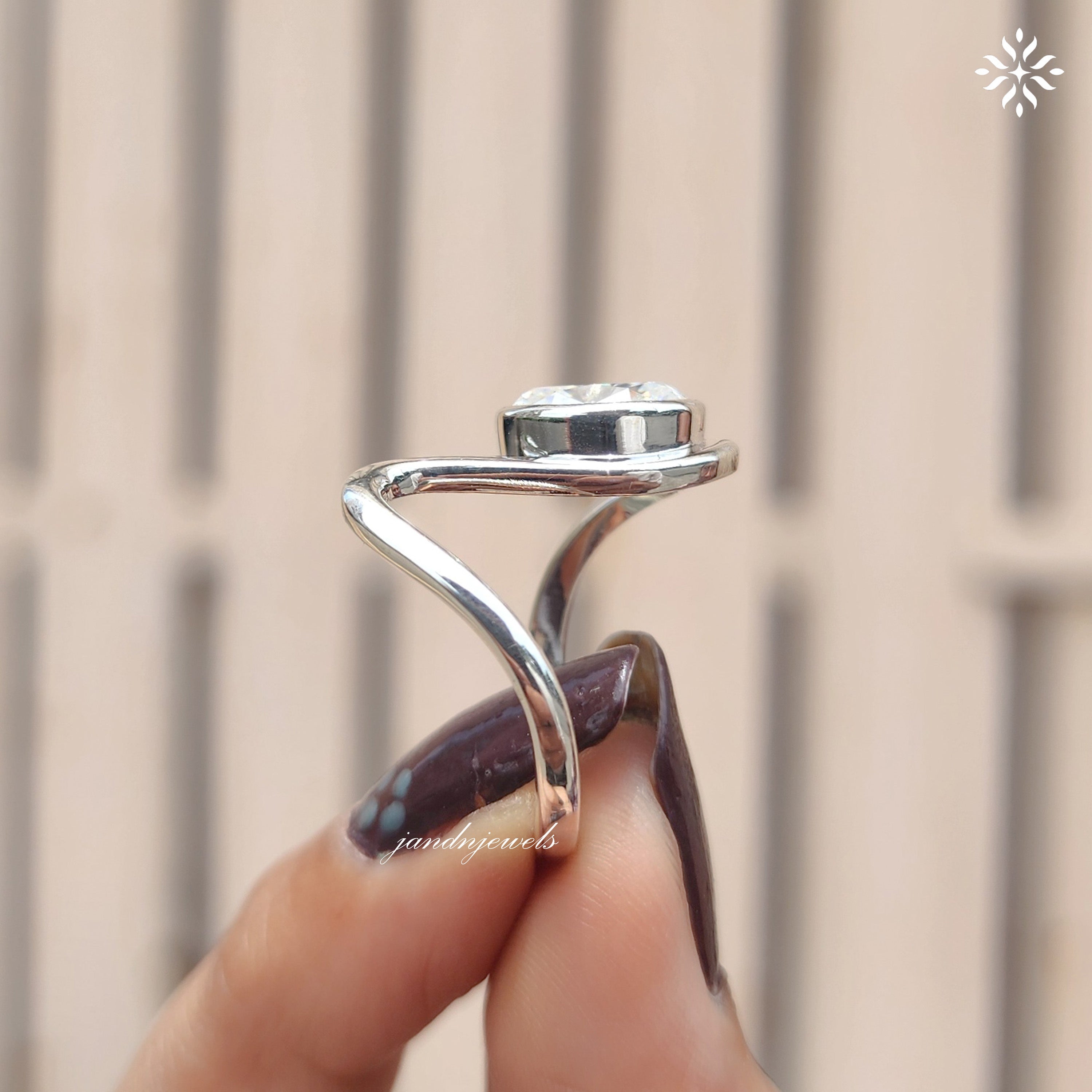 Oval Moissanite Ring, Open Wrap Ring Bezel Set Gold Band Minimalist Unique Engagement Ring