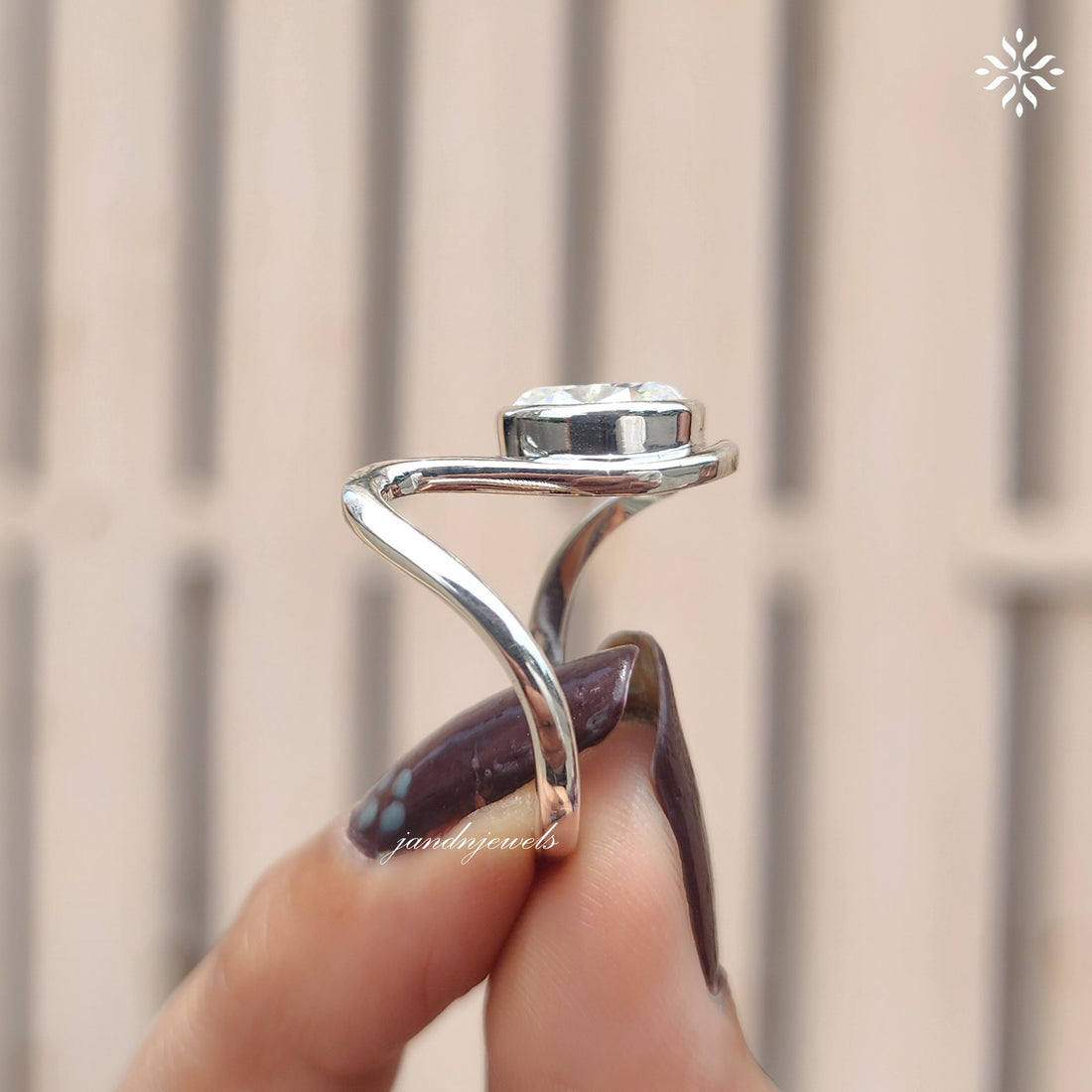 Oval Moissanite Ring, Open Wrap Ring Bezel Set Gold Band Minimalist Unique Engagement Ring