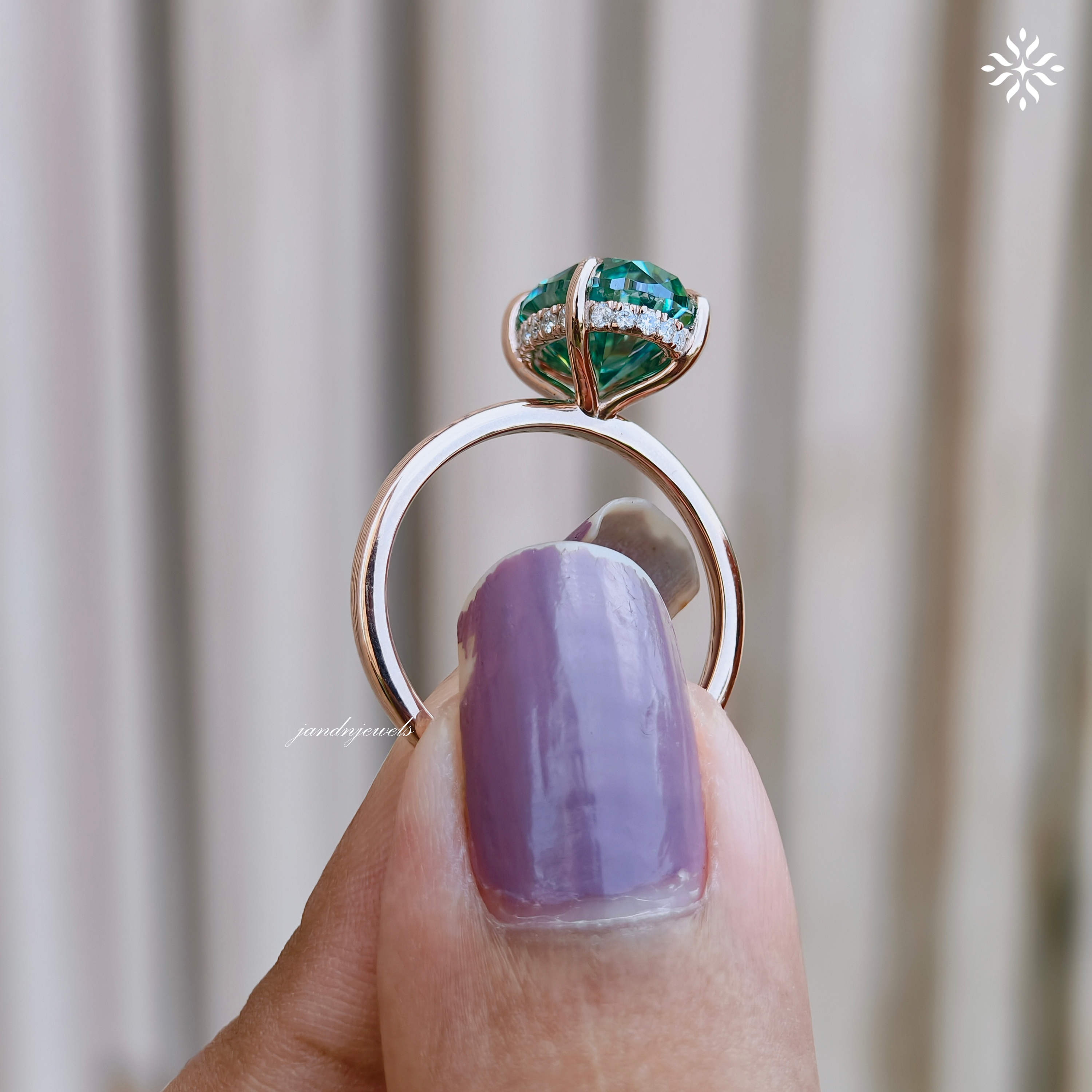 3CT Green Oval Shaped Moissanite Engagement Ring Solitaire Diamond Ring 14K Solid Rose Gold Ring Hidden Halo Promise Ring for Her