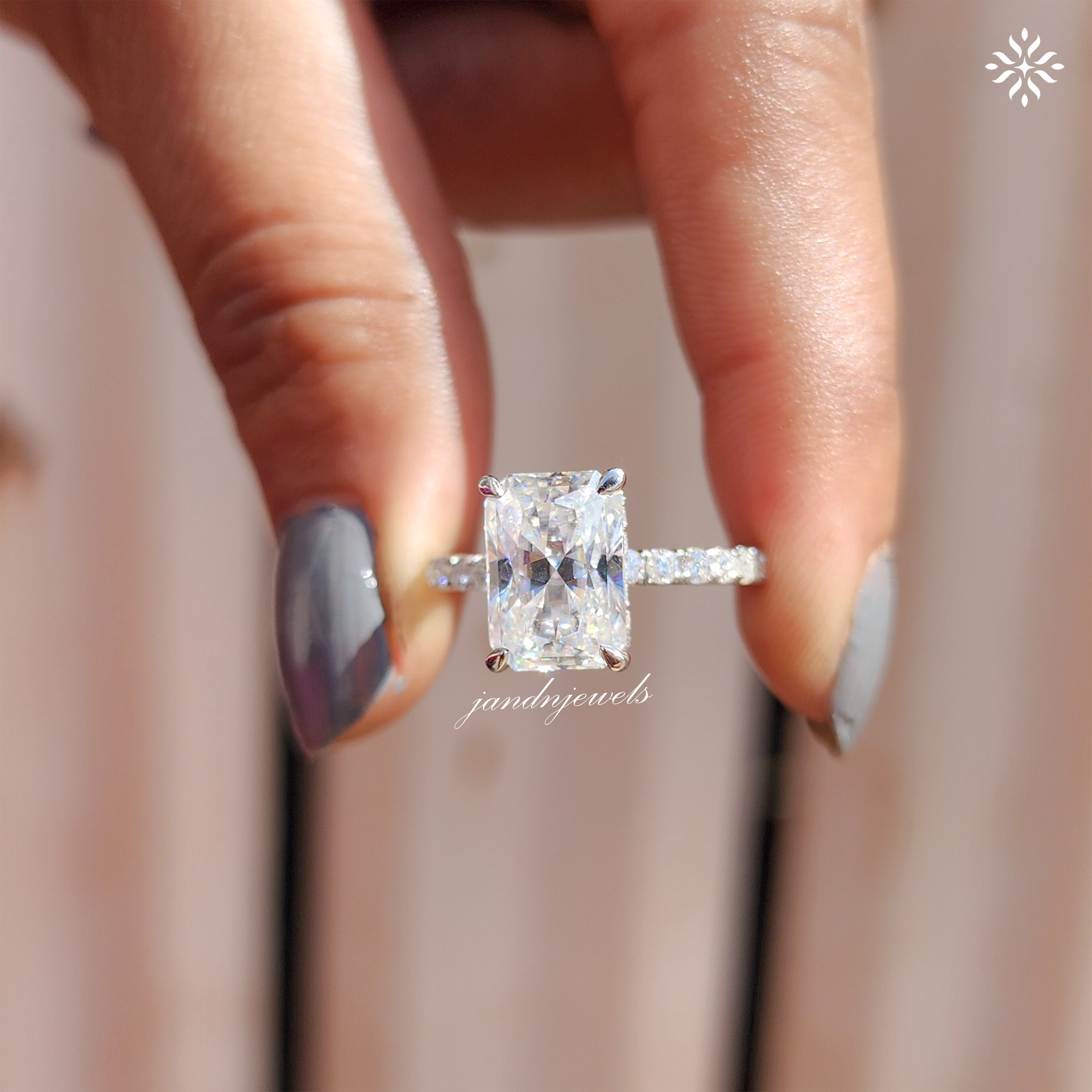 1.25 Carats Radiant Cut Engagement Ring Wedding Ring Sterling Silver Solitaire Ring Promise Ring Half Eternity Band Silver Wedding Ring