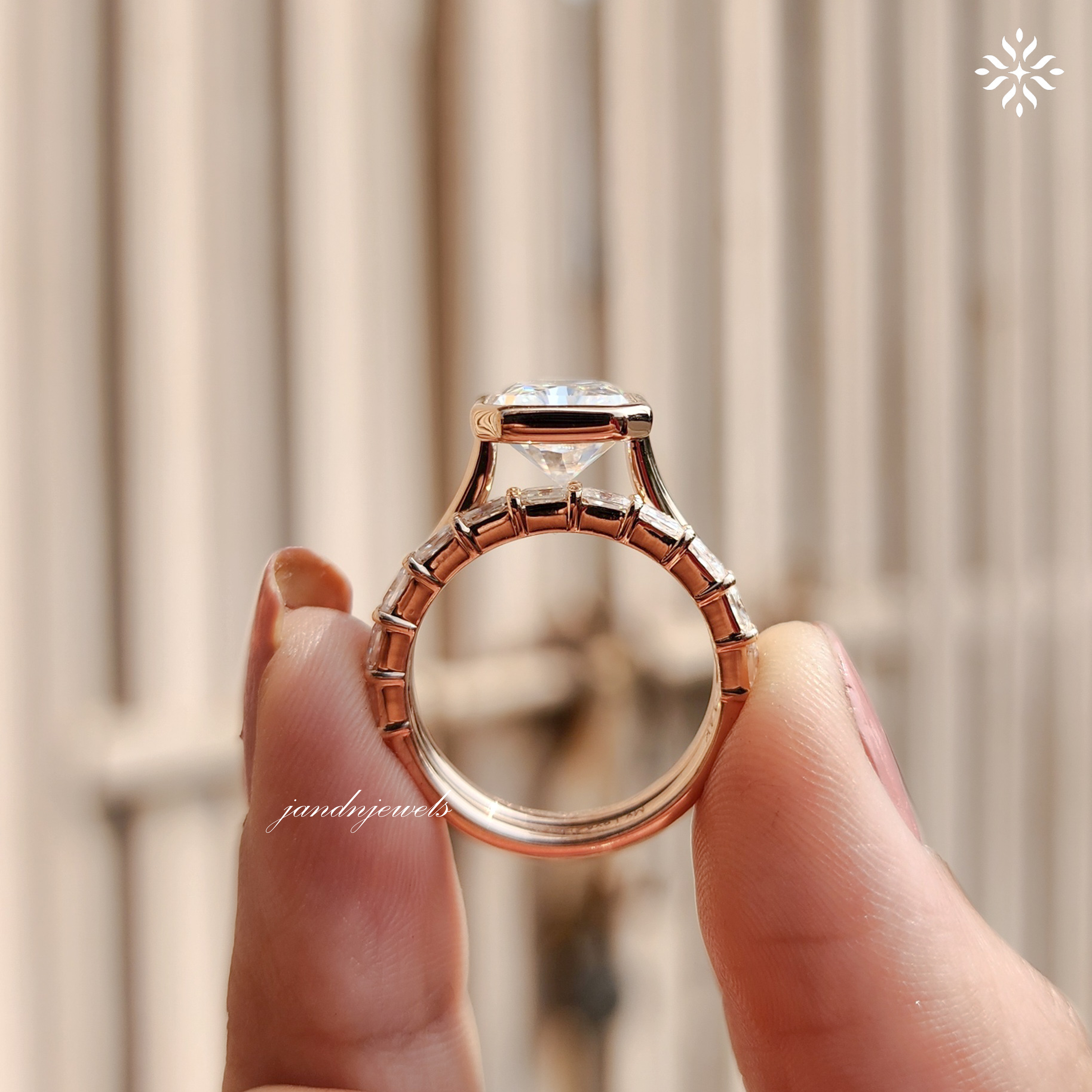 3.5CT Radiant Cut Moissanite Engagement Ring Set Bezel Set Ring 14K Rose Gold Ring Wedding Ring Set Anniversary Ring