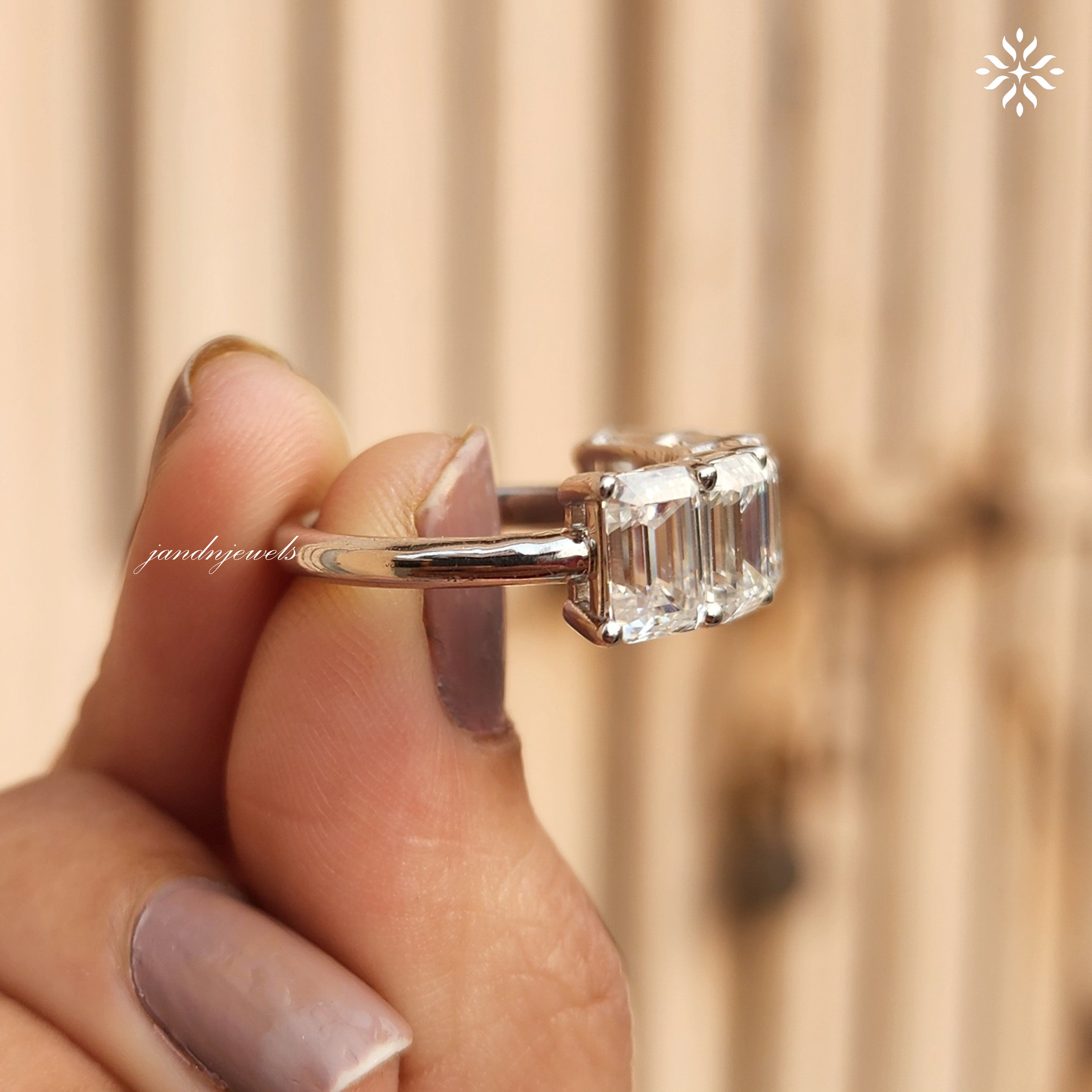 5 Stone Emerald Cut Moissanite Ring, Emerald Cut Solitaire Band, 5 Stone Emerald Cut Half Eternity Band, Promise Stackable Eternity Ring